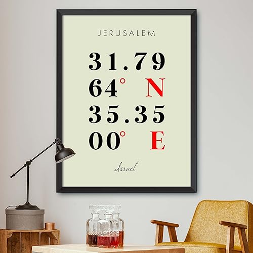 Mapa de Jerusalén, Israel, Coordenadas Multilínea de Colores (16x20)
