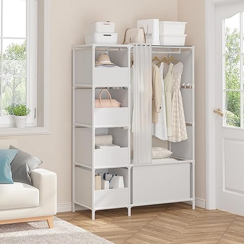 Miniatura 4 de MOYIPIN Armario portátil, armario independiente con barra para colgar y cortina, organizador de almacenamiento de ropa, para guardarropa,