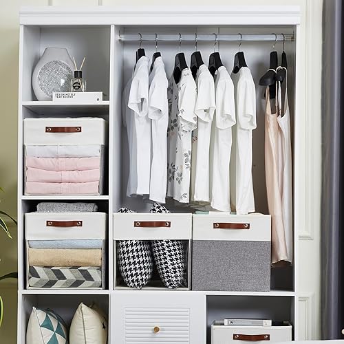 Miniatura 5 de Cubos de almacenamiento con ventana transparente de tela de lino plegables con asas, 13 x 13 pulgadas, almacenamiento plegable para estante y