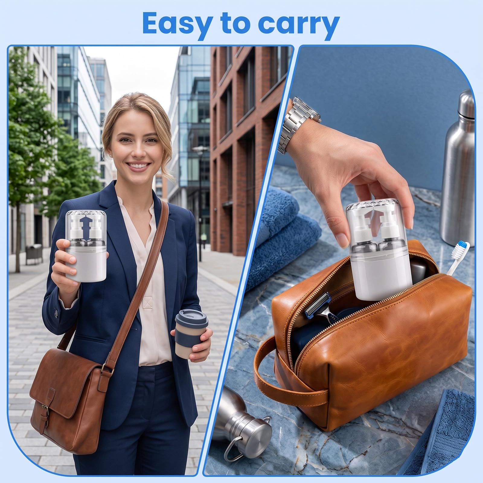 4-in-1 + 2-in-1 Reisespender Set, 4 x 50 ml /2 x 100 ml Dunkle Reiseflaschen zum Befüllen, inkl. 4 Pumpspender + 2 Sprühflasche, Auslaufsicher für Shampoo und Kosmetik, für Flugreisen Reise Büro