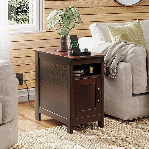 Miniatura 5 de WLIVE Juego de 2 mesas de extremo estrecho con estación de carga, mesas auxiliares para sala de estar, espacios pequeños, sofá, juego de mesita de