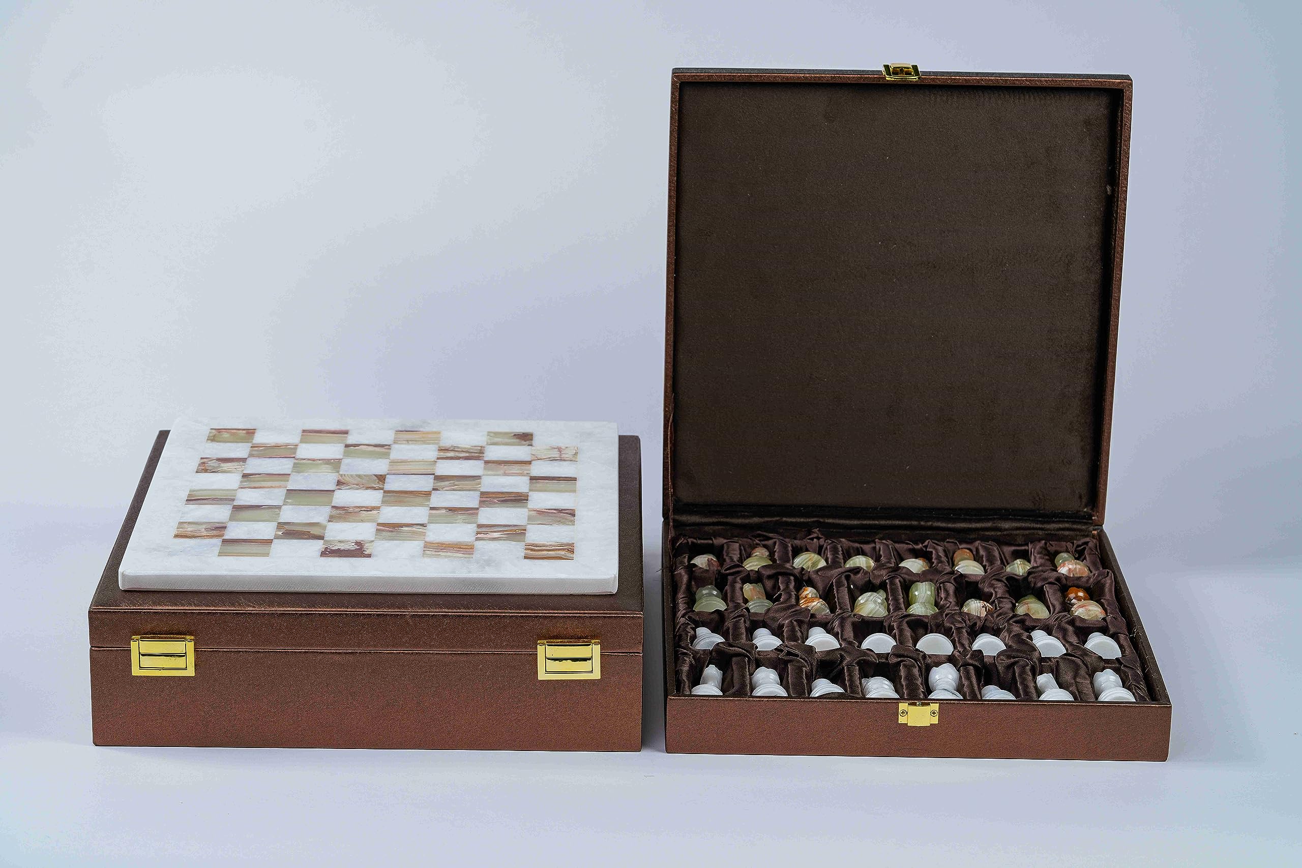 Roshaan Handmade Handcrafted Luxury Marble Chess Board Set With Beautiful & Safe Chess Box All Pieces and Board Has Unique Texture Good for Playing, Gift and Decor (Green Onyx & White)