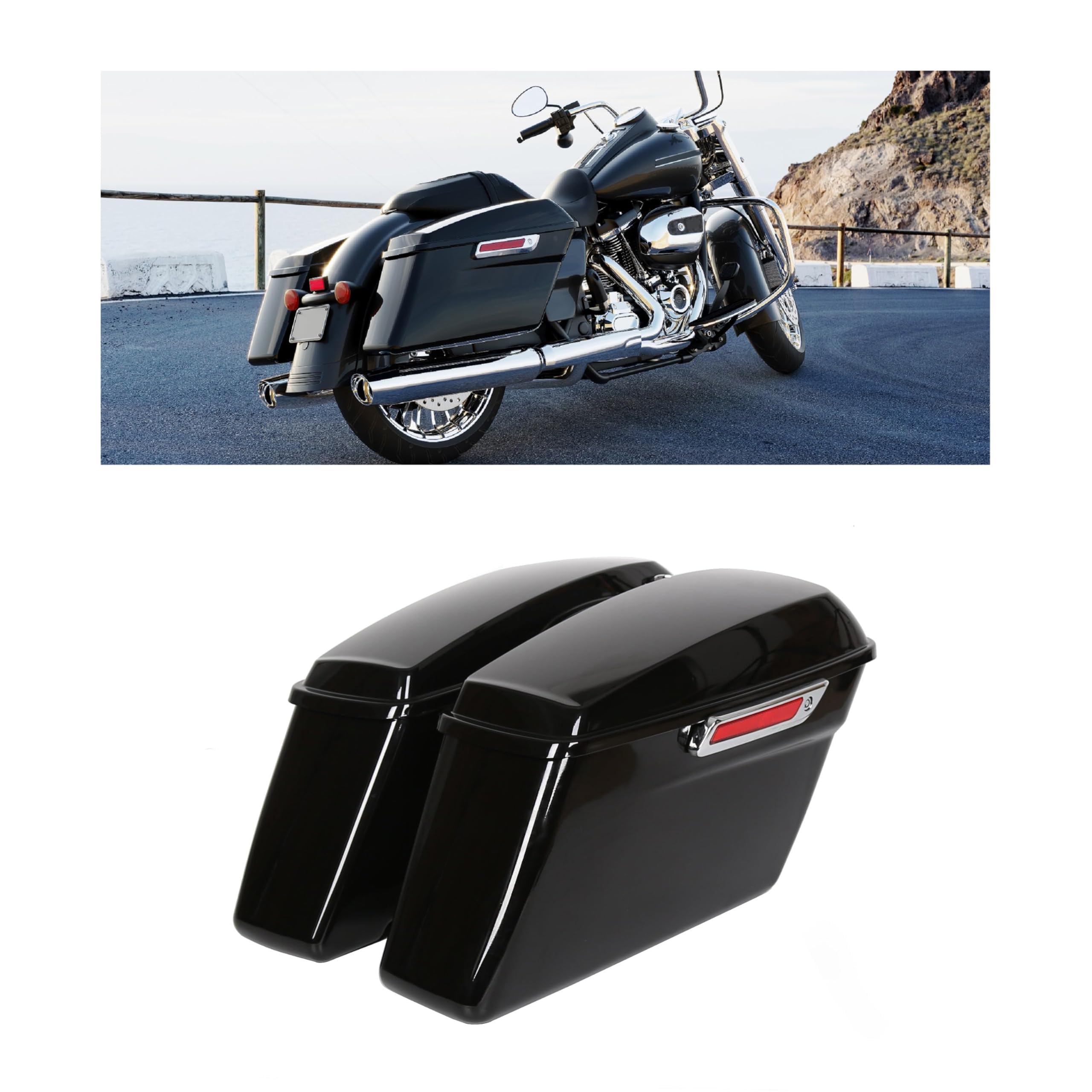 ECOTRIC Hard Saddlebags Trunk W/Latch keys Compatible with 2014-up Harley Touring Road King Electra Glide Street Glide Road Glide Ultra Classic Painted Hard Saddle bags