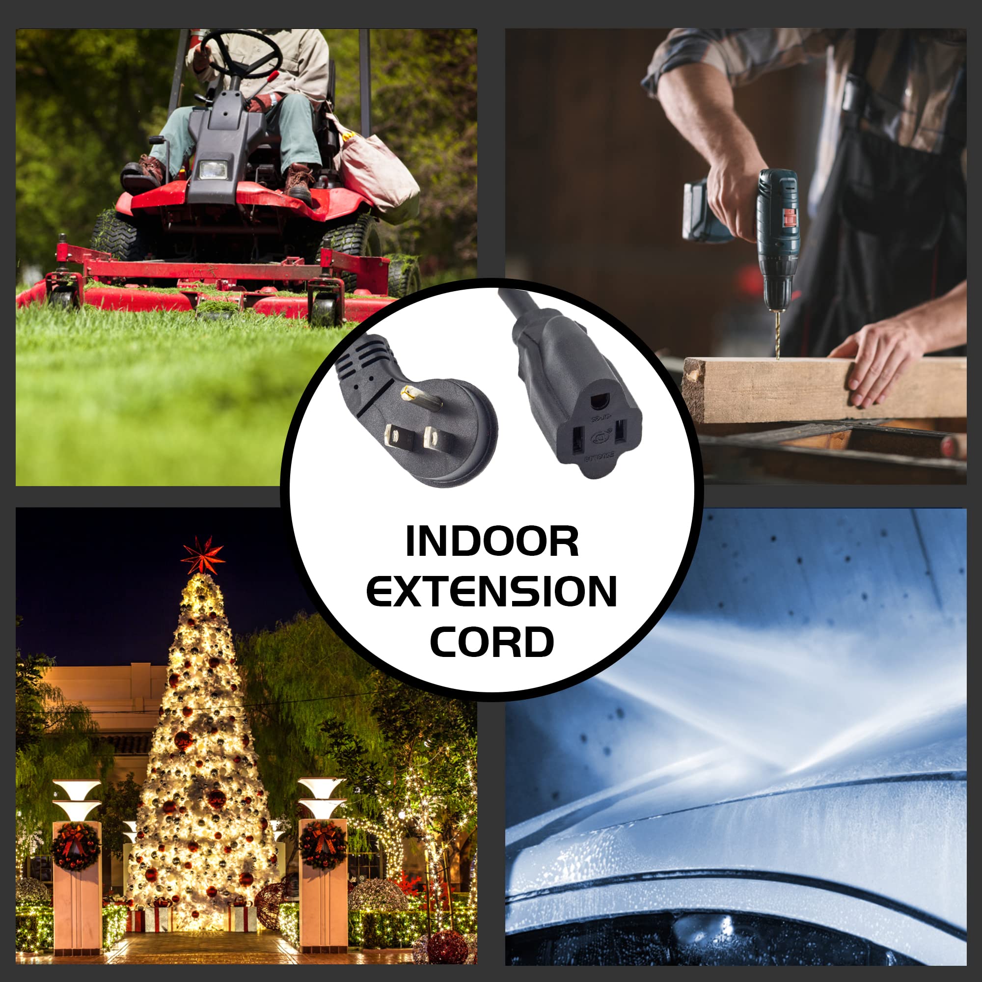 Cable de extensión de enchufe plano para interiores, con certificación UL, calibre 16, 20 pies, negro, 3 clavijas, resistente, 16/3 SJTW 13A Cable de alimentación para luces,