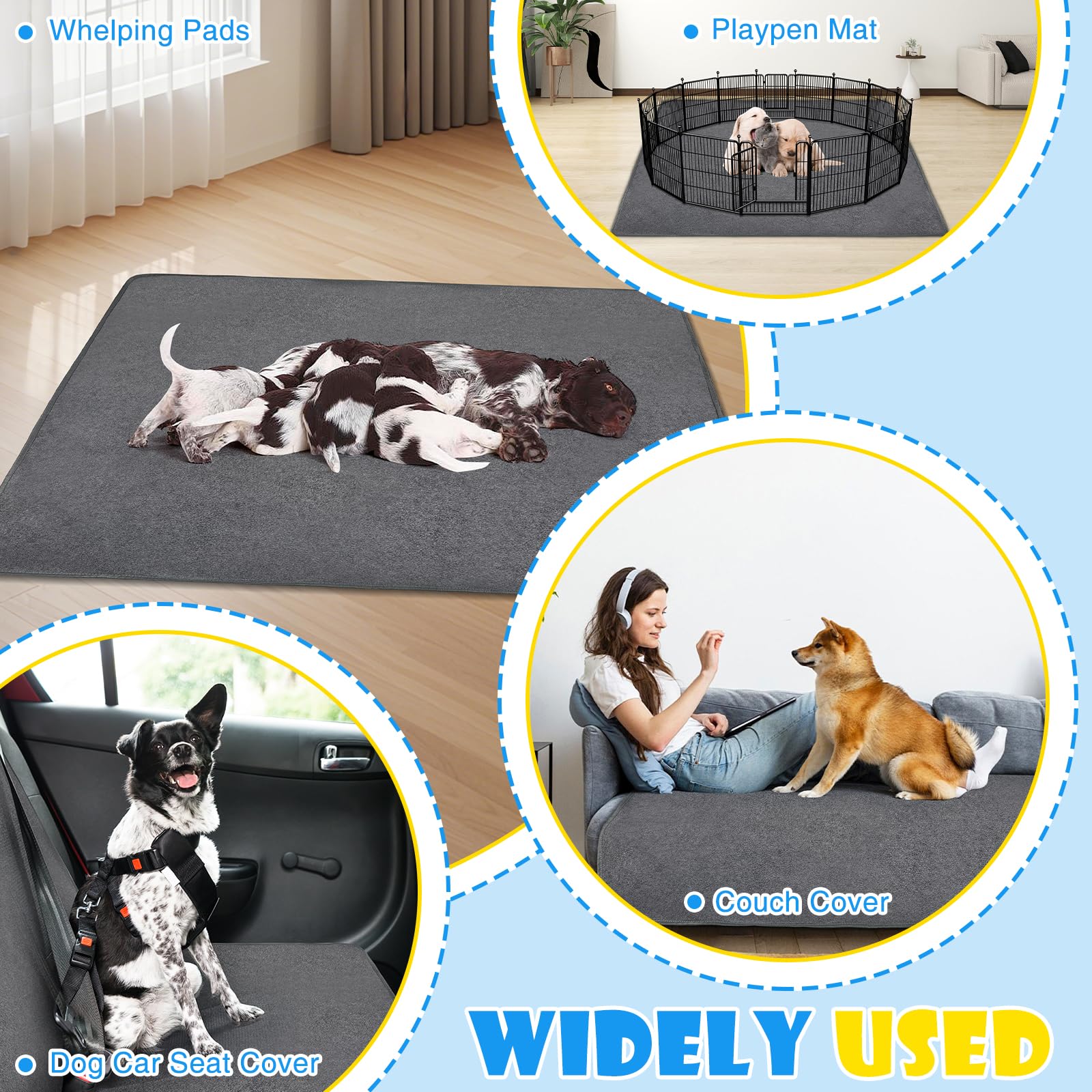 FURWEY Paquete de 2 Empapadores Lavables Extragrandes para Orina de Perros, 72 x 72 pulgadas, Reutilizables, Antideslizantes, Impermeables, Almohadillas para Orina de Perro