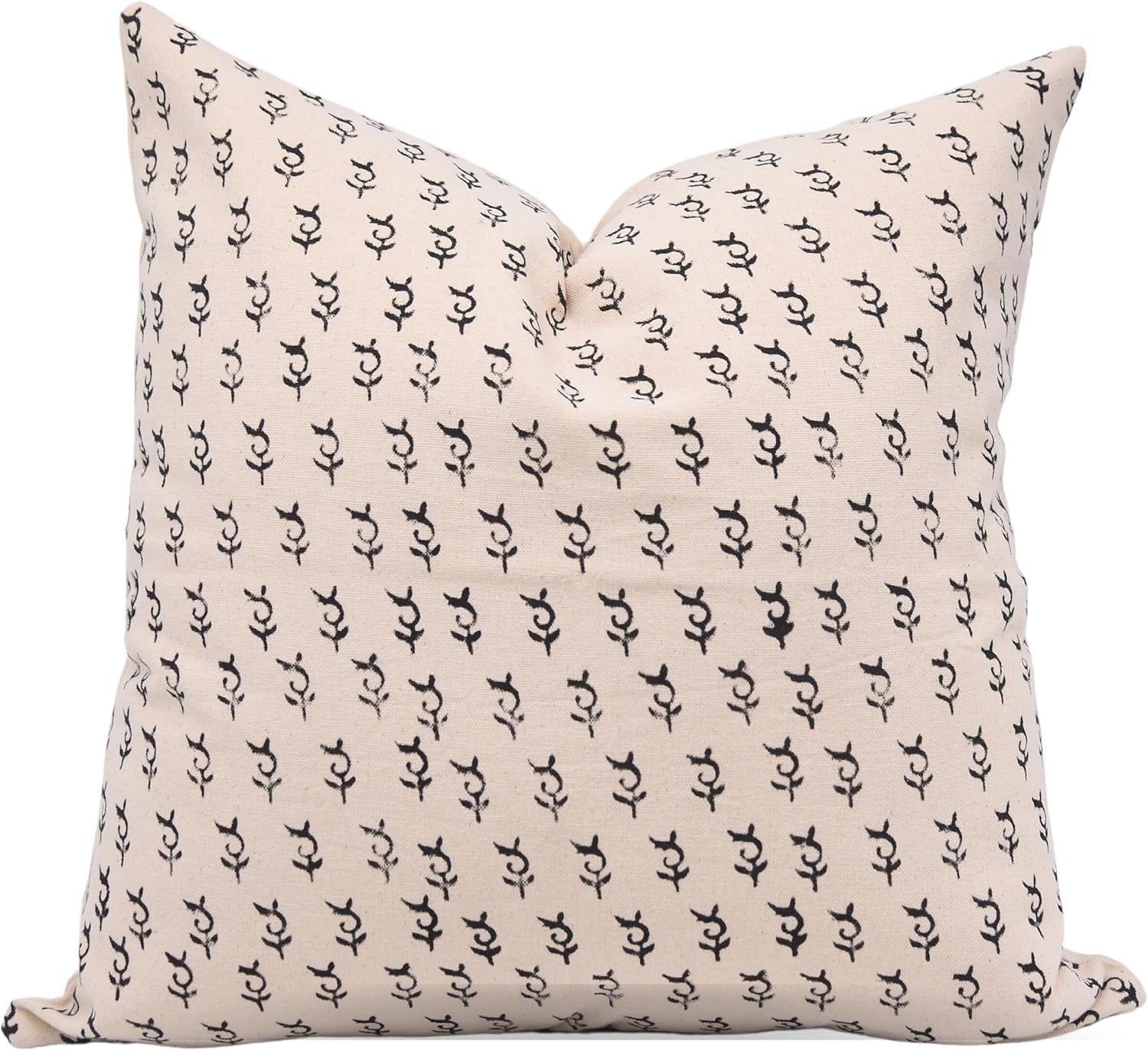 Handcraft Block Print Throw Duck Canvas Hidden Zipper 20X20 Pillowcase Cushion Cover, Fall Decoration for Sofa, Couch, Bed, Balcony, Living Room, Boho Home Décor, Farmhouse, Trimab, Black