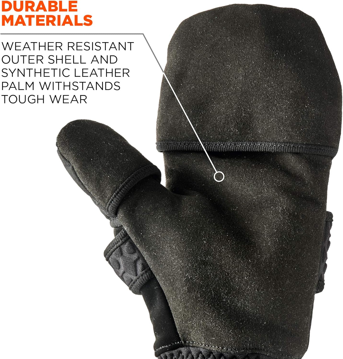 Fingerless Winter Work Glove with Flip Top Mitten, Thermal Fleece Lined, Ergodyne ProFlex 816, Black, Large : Clothing, Shoes & Jewelry