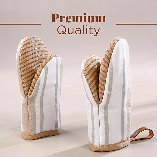 Miniatura 3 de Folkulture Mini guantes para horno resistentes al calor, 5.75 x 9 pulgadas, juego de 2 guantes cortos para horno con lazo para colgar, guantes de