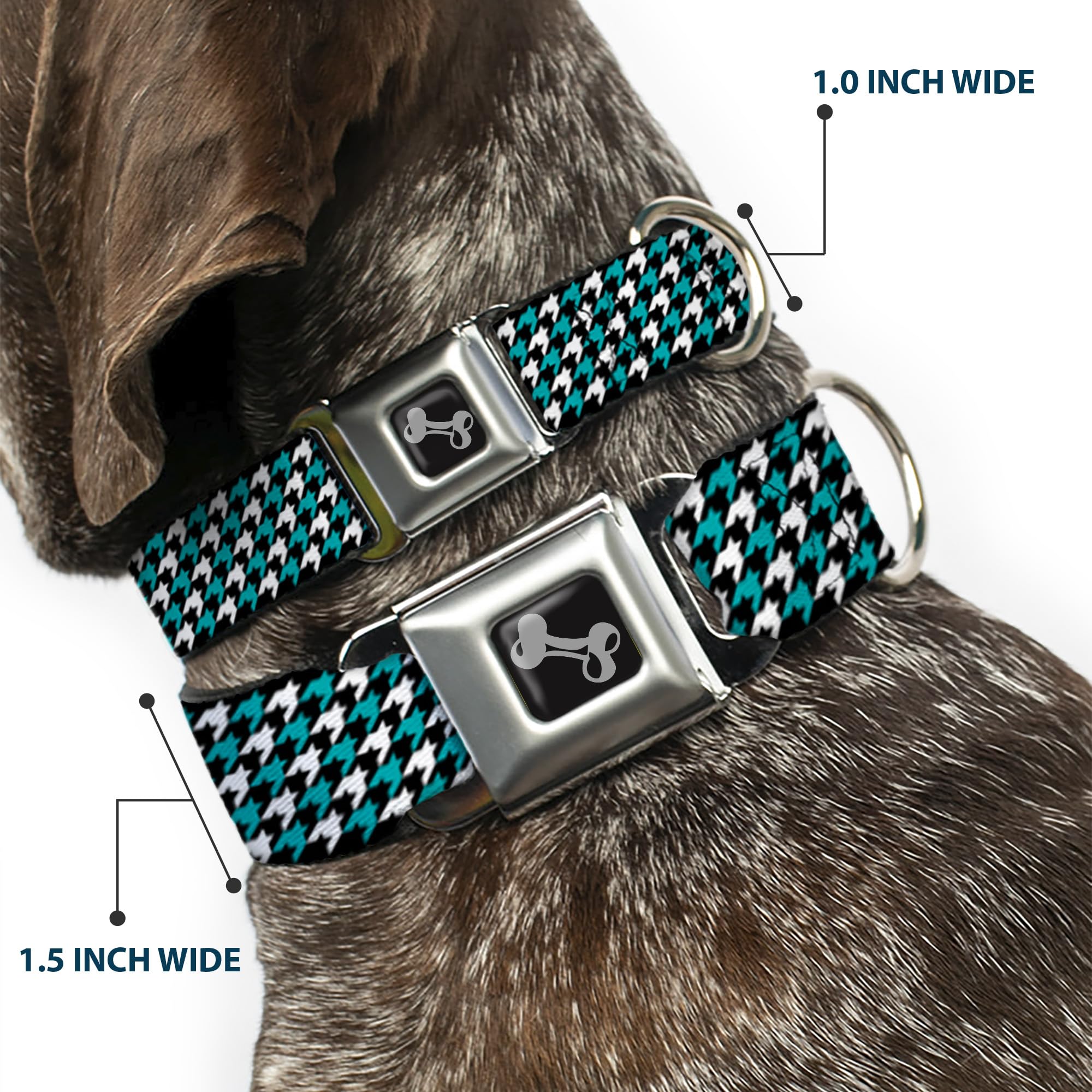 Buckle Down Pied-de-Poule Nero/Bianco/Turchese Collare Bone, Small/9 – 38,1 cm