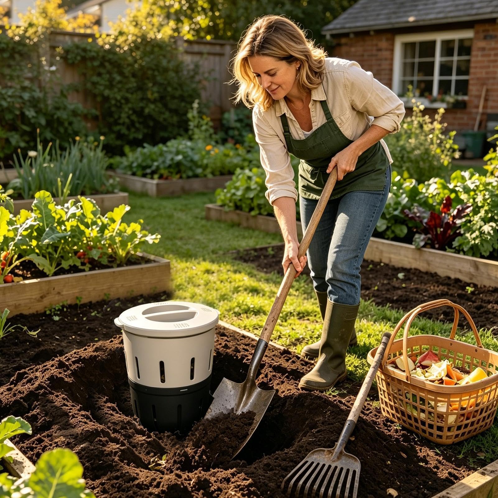 Contenedor de compost en el suelo – Fermentador de subterráneos, reciclador natural de nutrientes del suelo con paredes de ventilación perforadas, de fermentación de residuos
