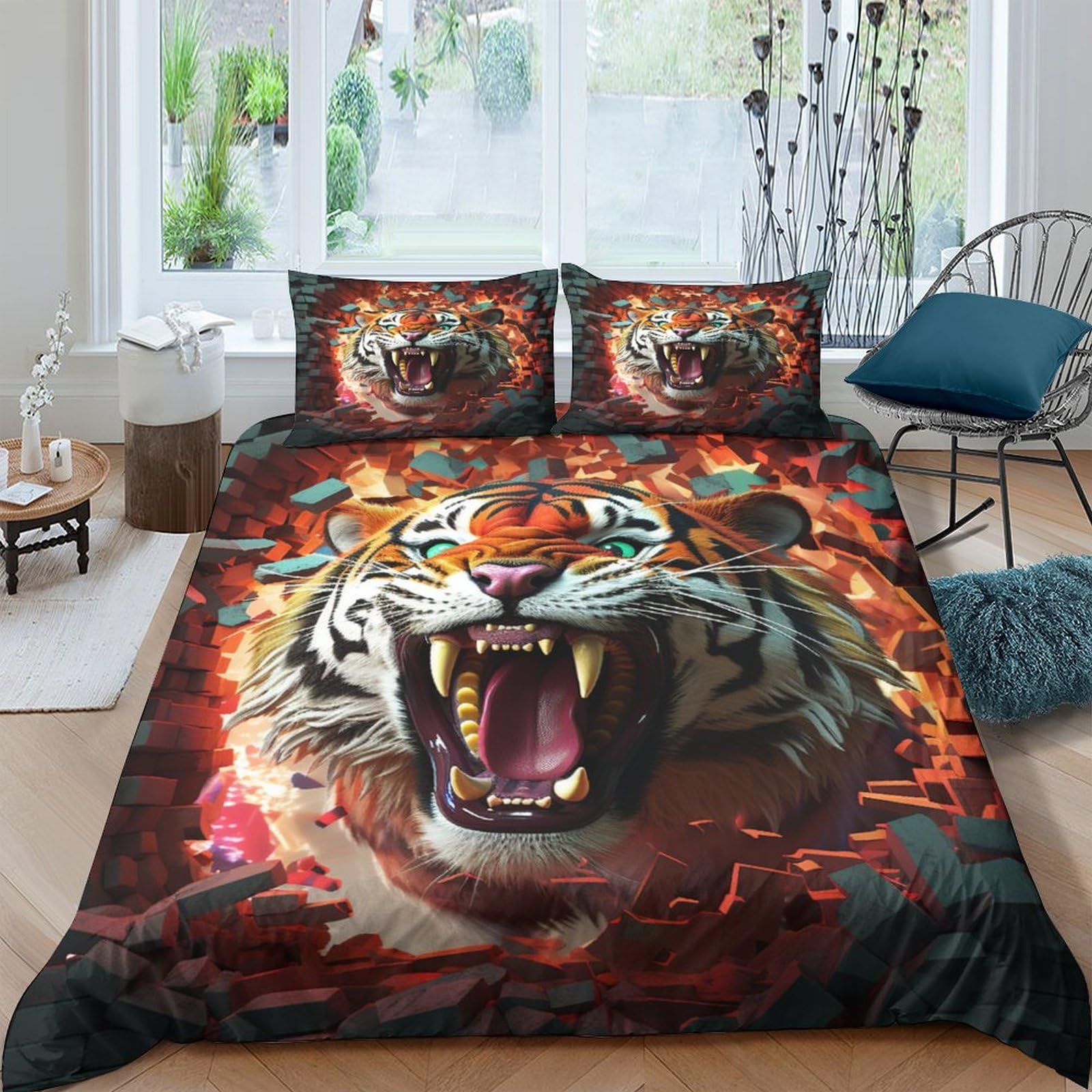 Stampato in 3D tigre Copertina Stampata Microfibra Disegnata Biancheria Da Letto Ipoallergenico Set 3 Pezzi,Double（200x200cm）, Per Adolescenti E Adulti