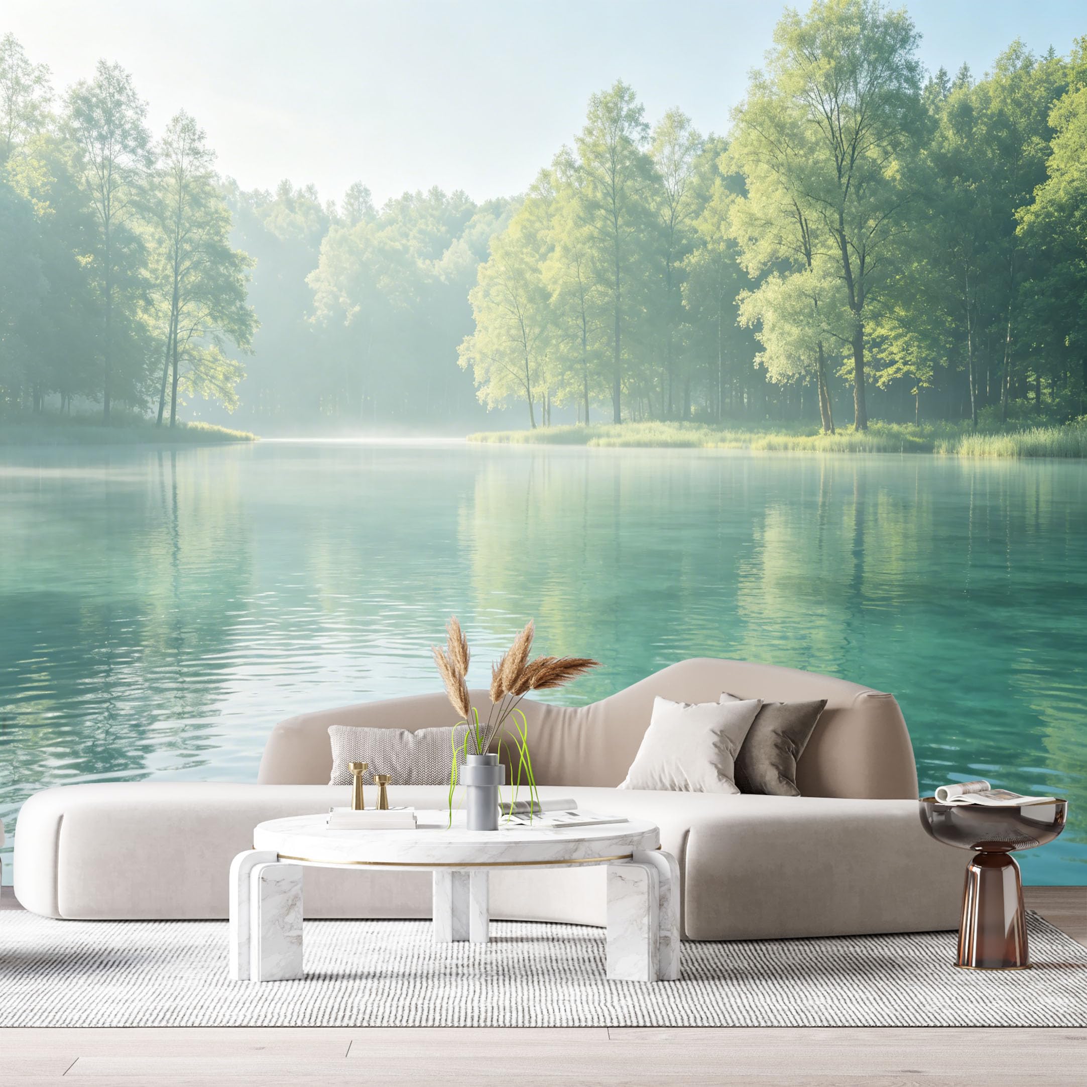 Custom Size Wall Murals Misty Lake Landscape Watercolor Forest Reflection SelfAdhesive Wall Fabric Removable Large Wallpaper for Photo Living Room