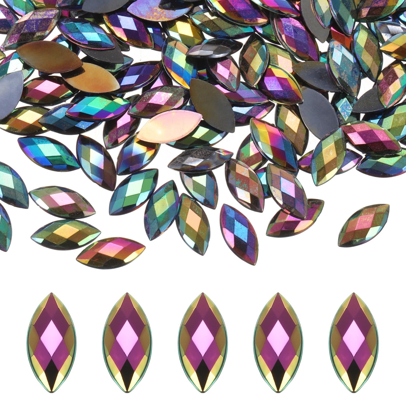 M METERXITY 200-Pack Horse Eye Rhinestone 15x7mm Black AB
