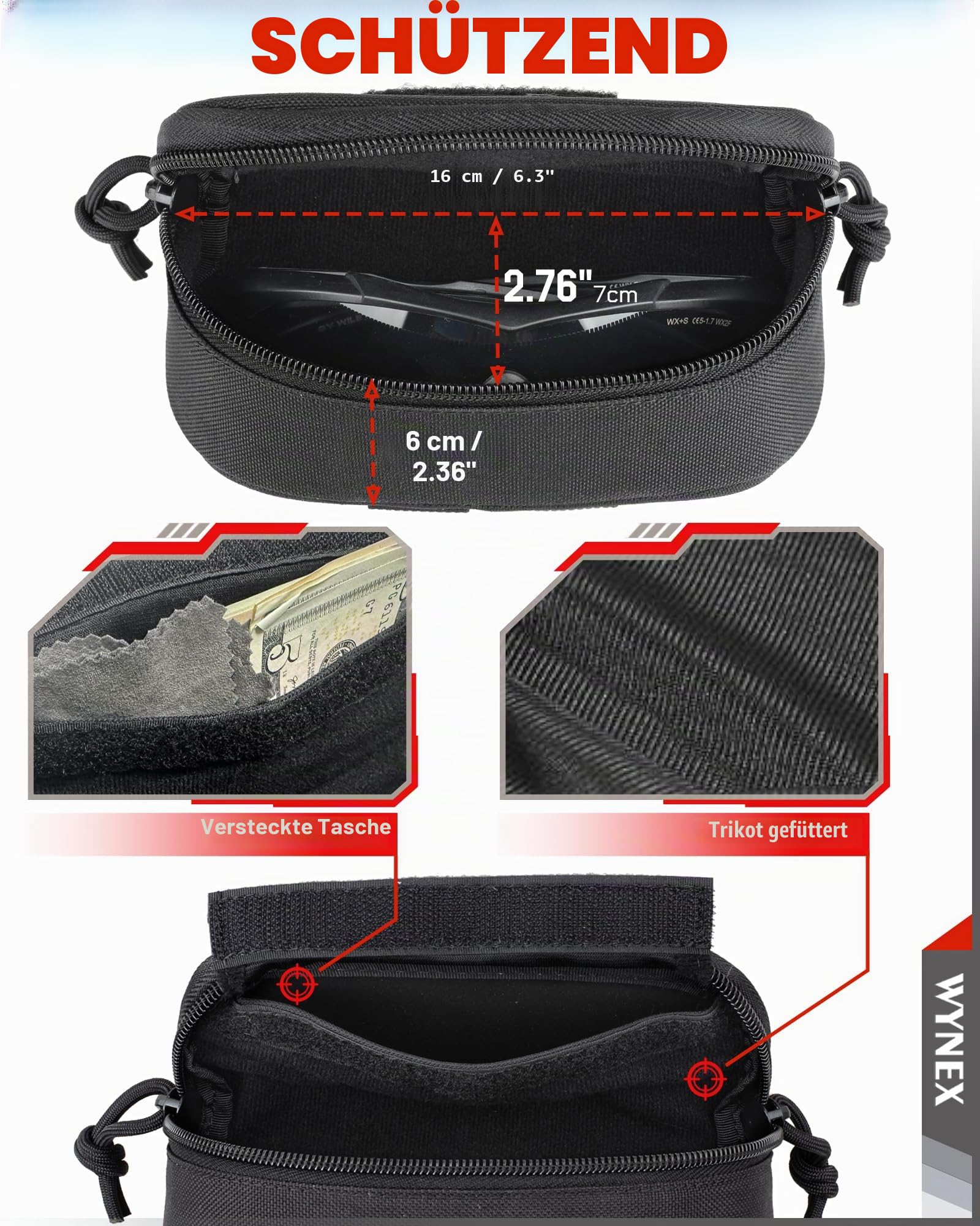 WYNEX Brillenetui Hardcase Groß Sonnenbrillen Etui Glasses Case Molle EDC Pouch Taktische Gürteltasche Brillentasche für Gürtel & Rucksack