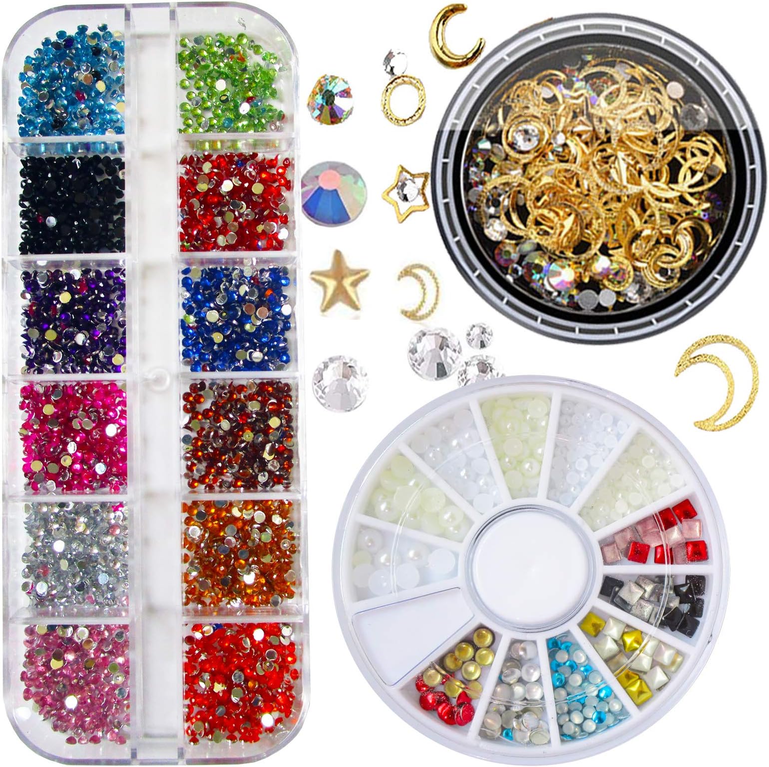 3D Glitter Rhinestones Nail Art Decorations Set Kit Acrylic Pearl Metal Nail Studs Jewelry Accessories for Nail Design, Phone Case, Makeup (Decoration Kit A)