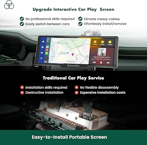 Miniatura 8 de TravelPlay Pantalla táctil de 10.3 pulgadas, accesorios estéreo portátiles inalámbricos para automóvil, CarplayAndroid Auto, cámara frontal y