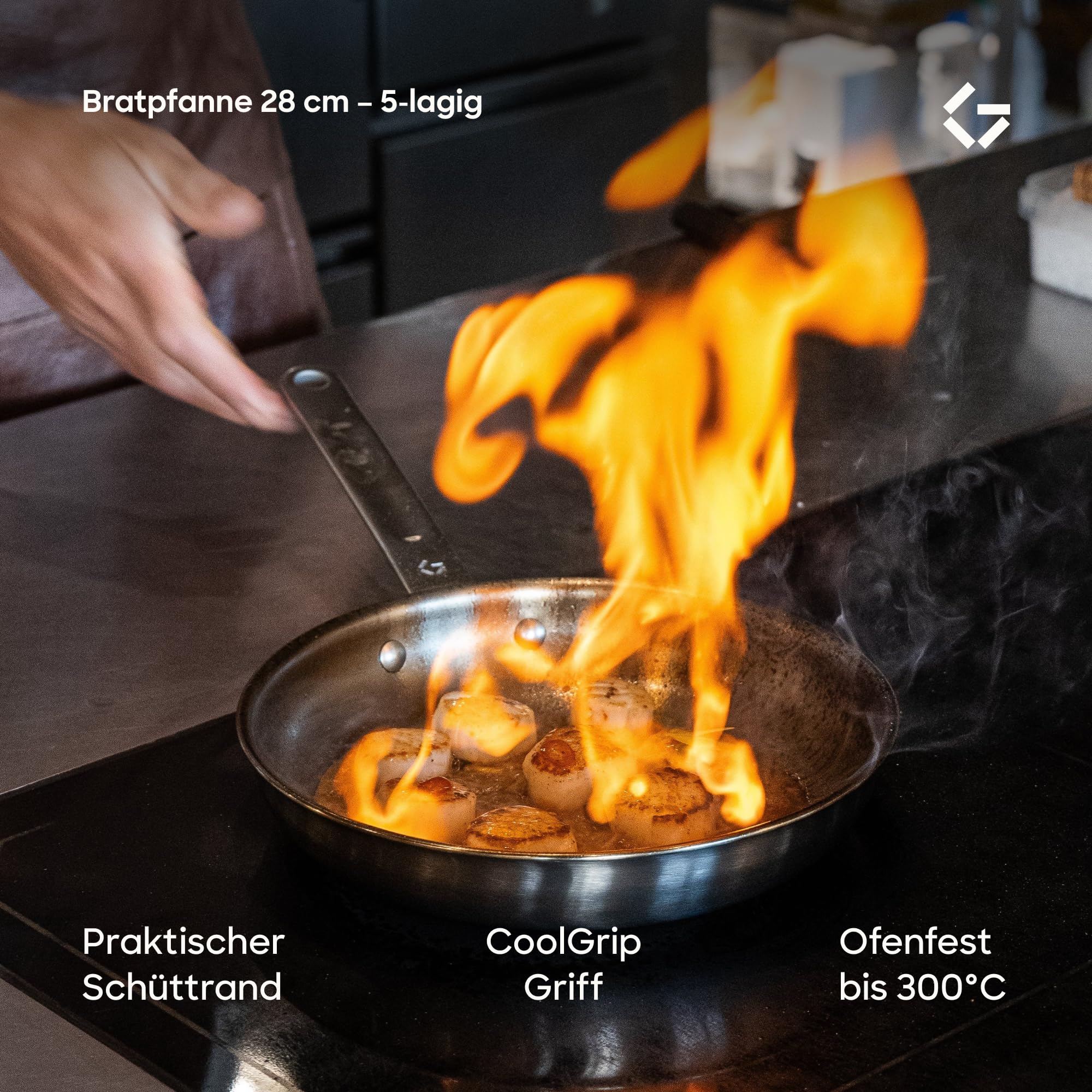 Gastrotools Bratpfanne 28 cm – 5-Ply Edelstahl – Aluminiumkern | Perfekte Wärmeleitung • Gleichmäßiges Bratergebnis • Für Induktion, Gas & Backofen • Unbeschichtet