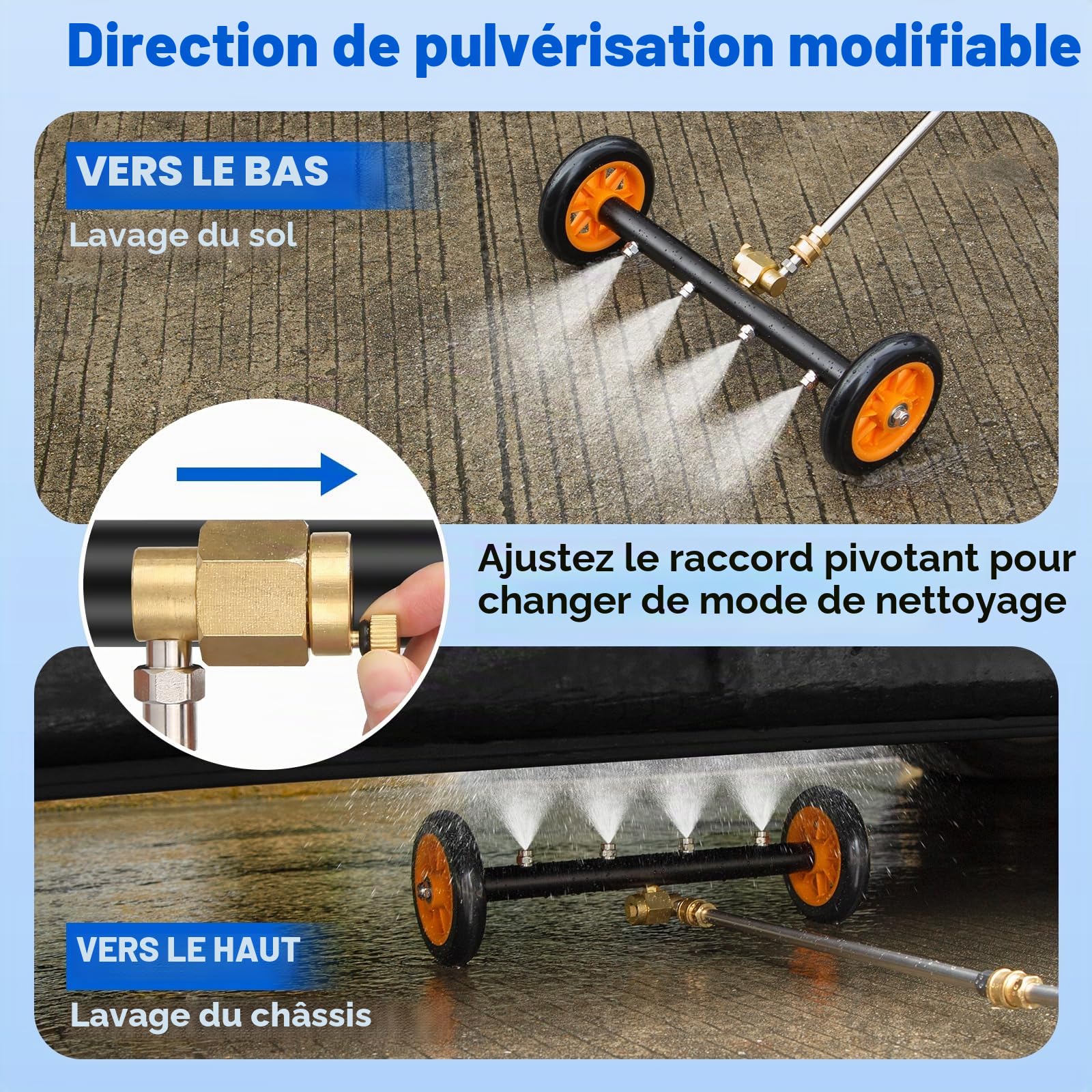 Nettoyeur de Train de Roulement 2-en-1 avec Brosse à moyeu, 16 Pouces | Balai à Eau de Lavage de Voiture, Nettoyeur Haute Pression, Nettoyeur de Surface 1200-4000 PSI
