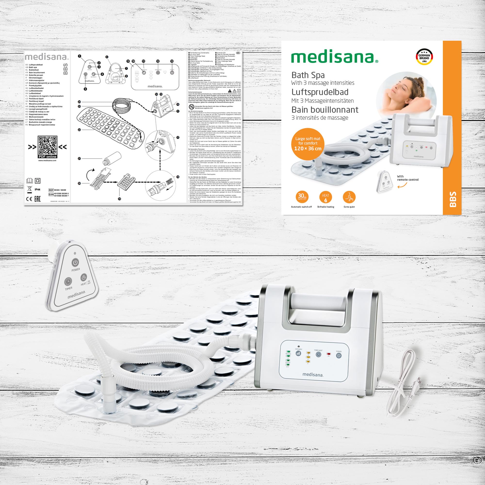 medisana BBS Masajeador de burbujas, Bañera con alfombrilla de burbujas, Alfombrilla de hidromasaje, Incl. Dispensador de aromas, 3 niveles de intensidad, Función temporizador, Spa para el hogar