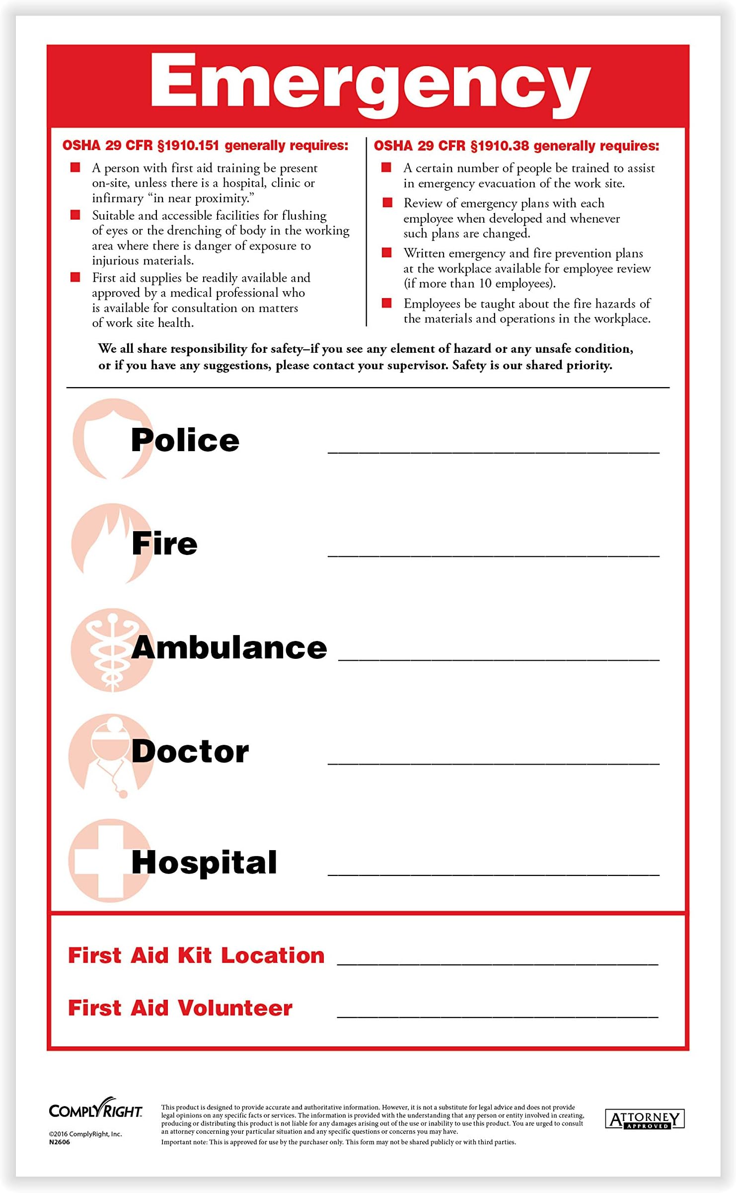 ComplyRight Emergency Numbers Safety Poster and Pen Set