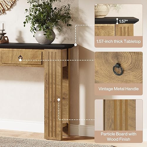Miniatura 8 de Tribesigns Mesa consola de 63 pulgadas con 3 cajones, mesa de entrada de granja con estante de almacenamiento, sofá muebles detrás del sofá,