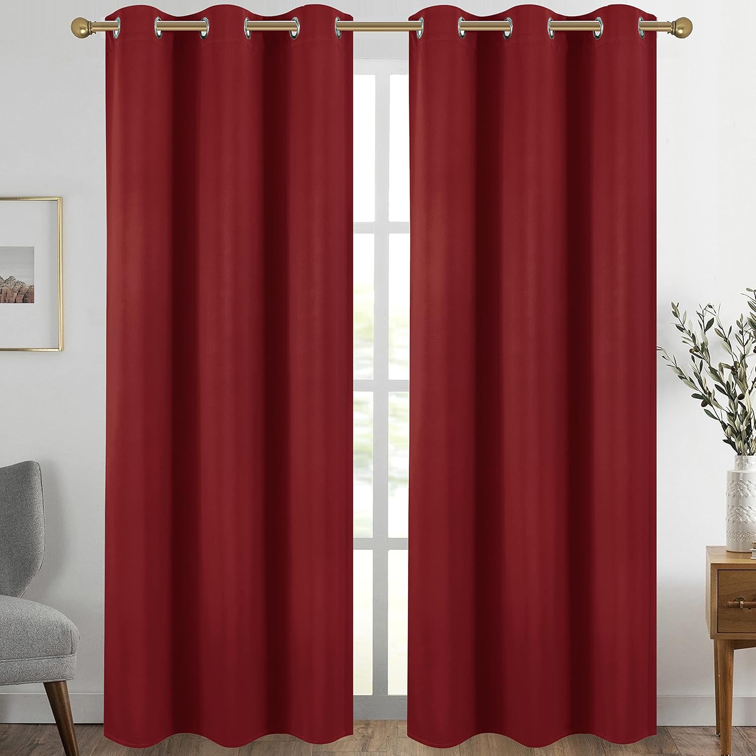 Diraysid Red Grommet Blackout Curtains for Bedroom Thermal