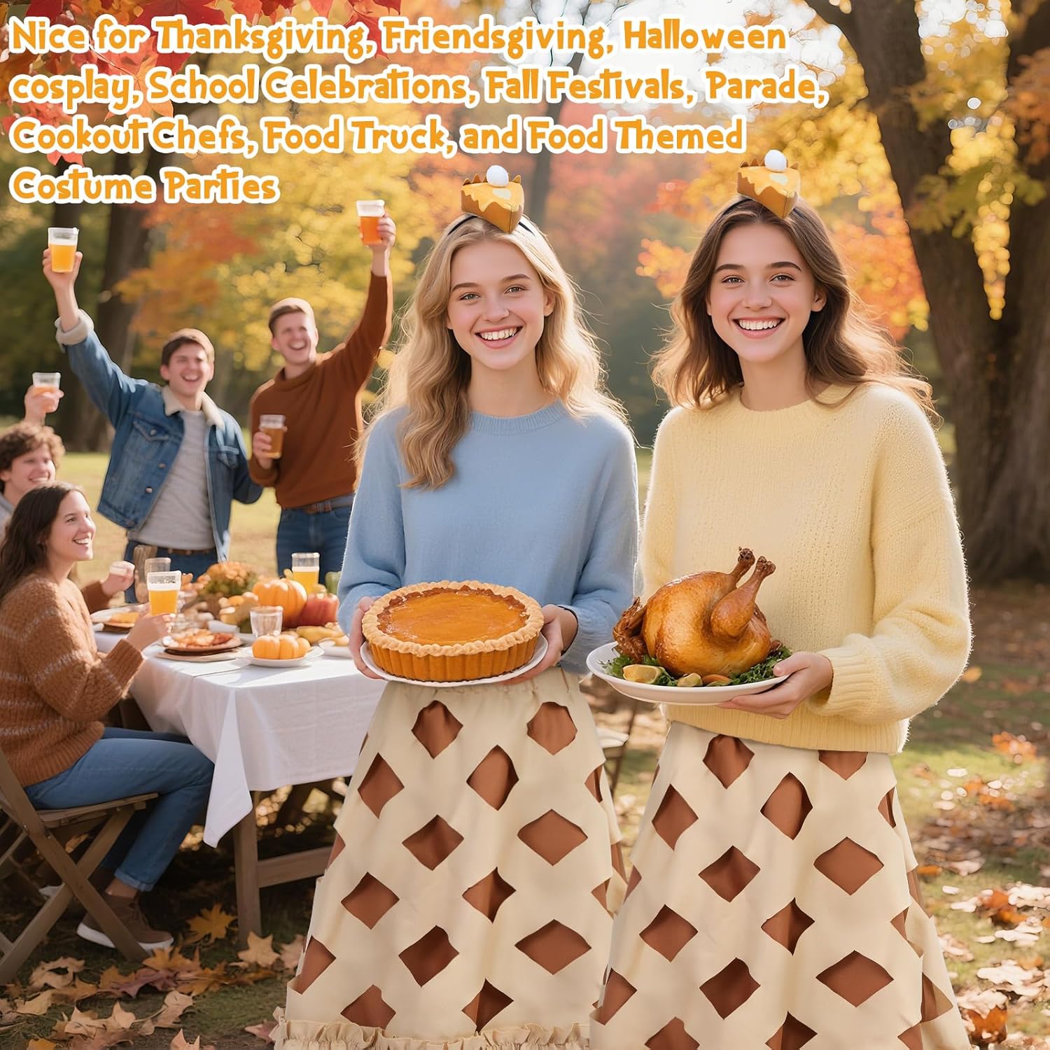 Pi Day Women's Pumpkin Pie Tutu Skirt with Funny Pumpkin Pie Food Hat Headband Adult Cosplay Party Accessory