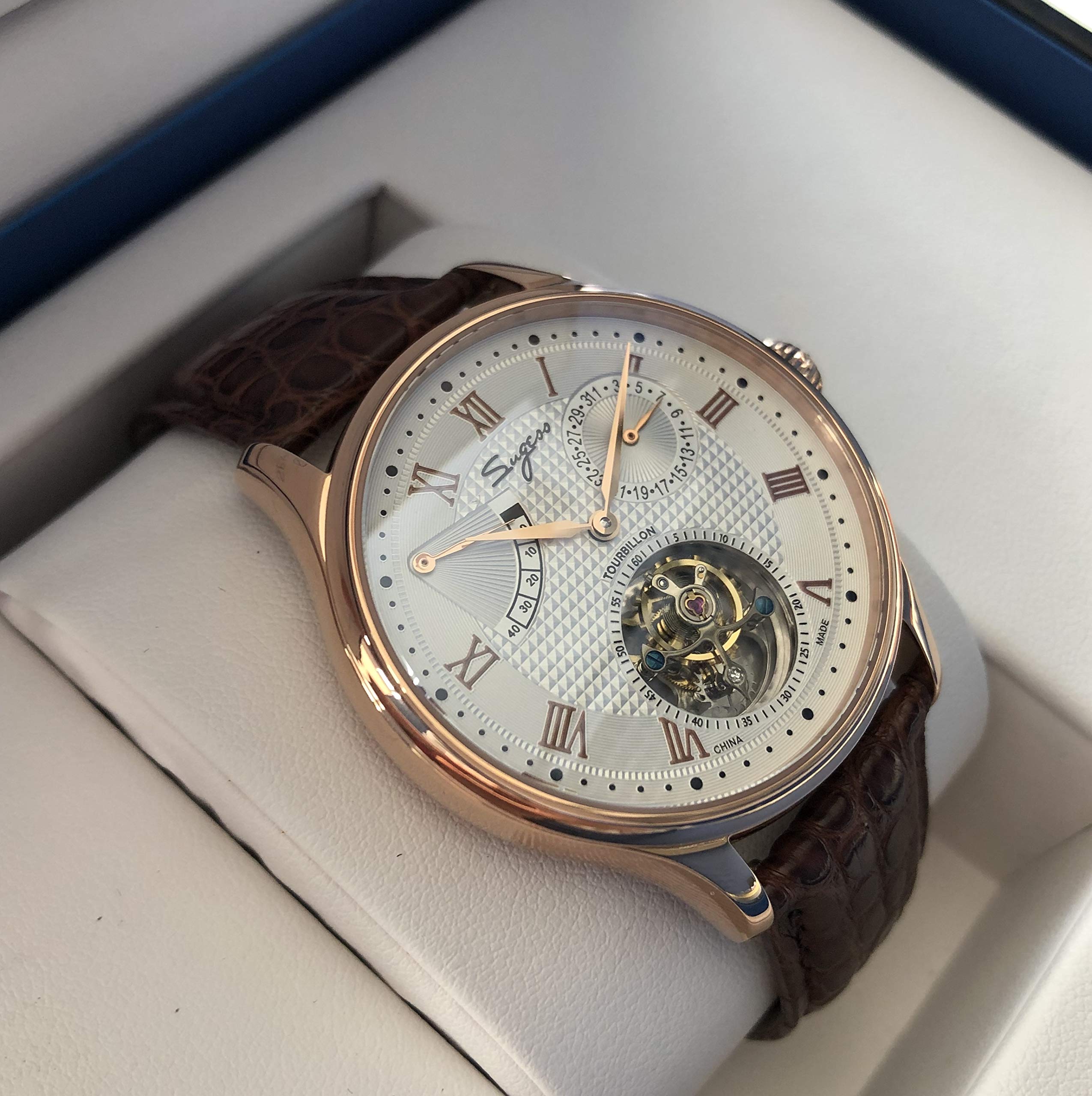 SU8001GW Tourbillon Master Seagull ST8001 Uhrwerk Saphirglas Herren mechanische Armbanduhr 1963