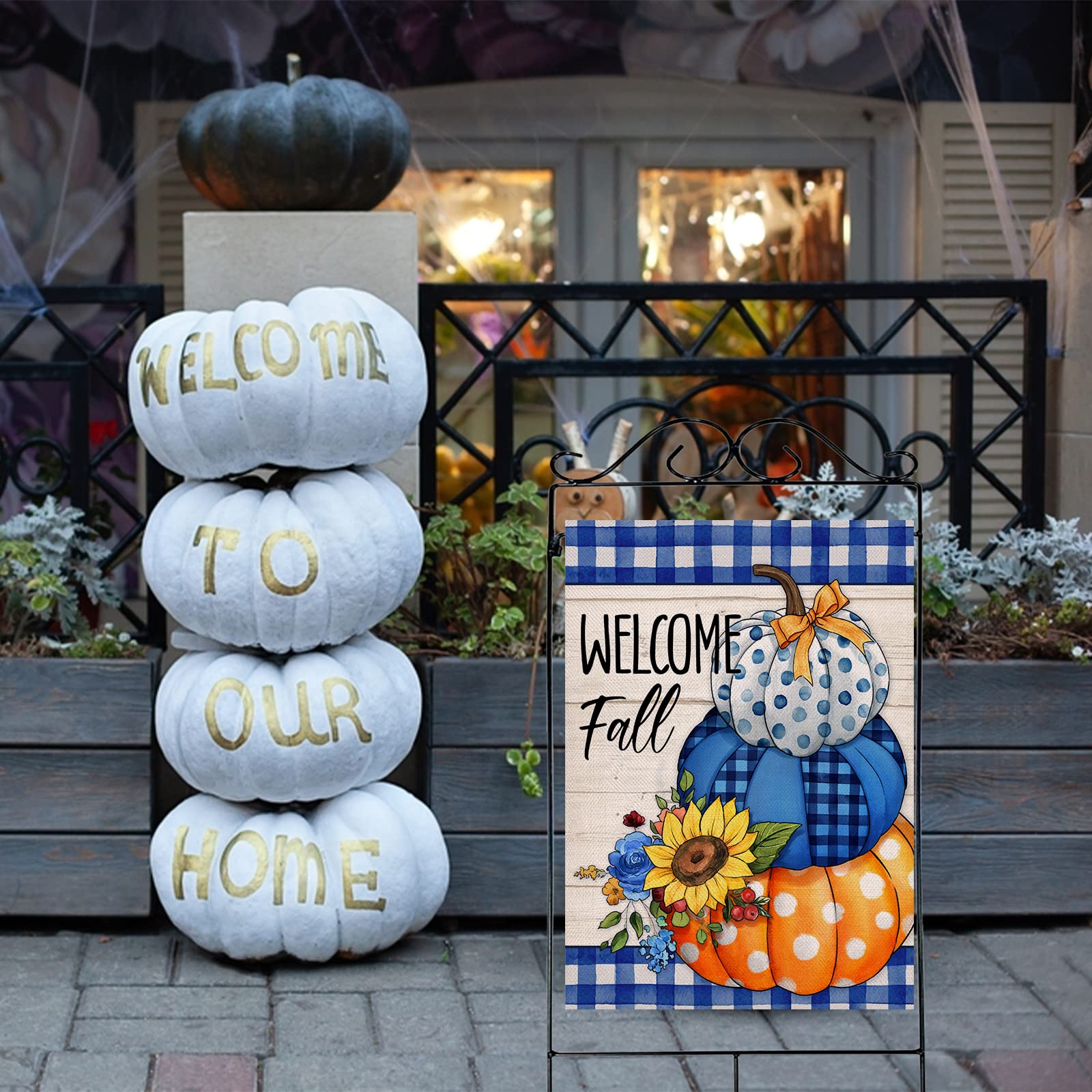 Selmad Gartenflagge 'Welcome Fall' Mit Kuh & Kürbis, 30 X 46 Cm, Doppelseitig, Wetterfest, Herbst-Deko Für Draußen