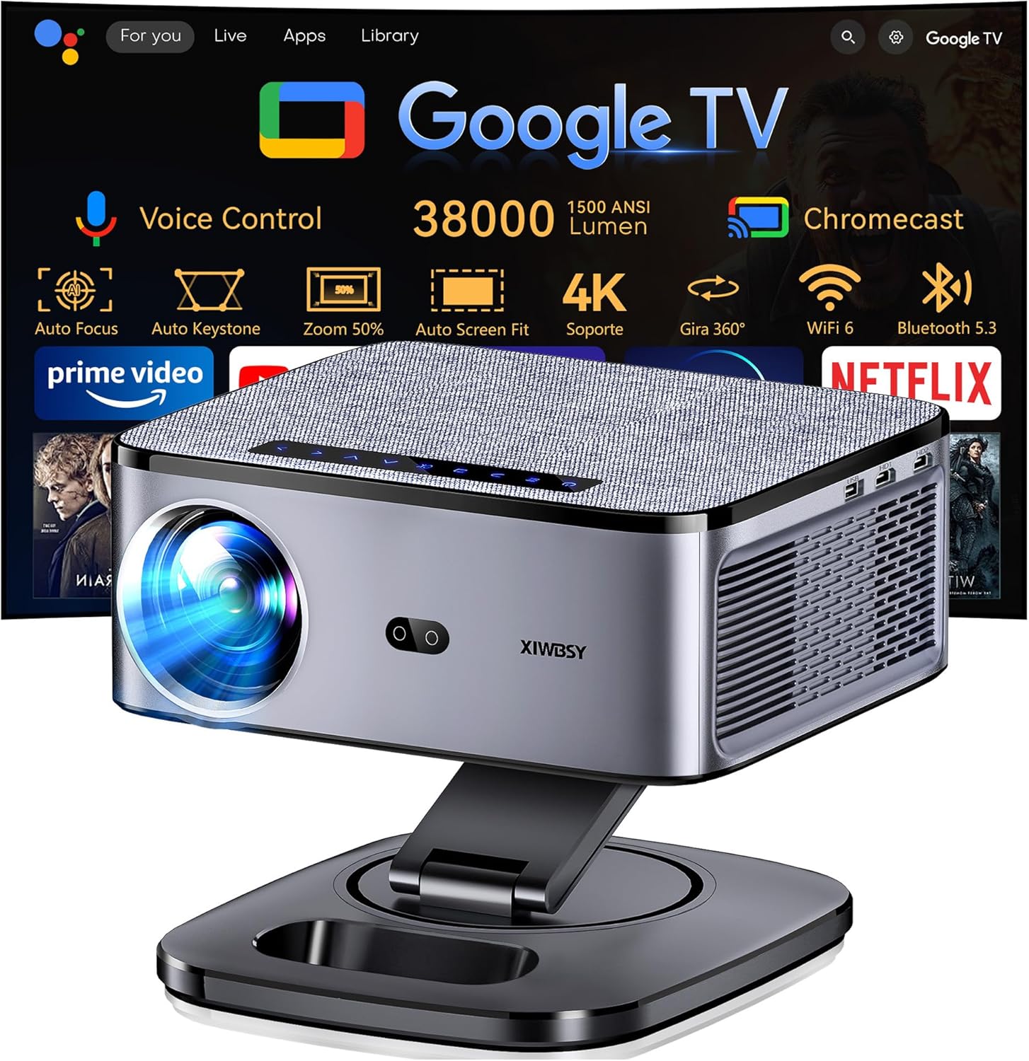 Proyector XIWBSY Google TV 4K WiFi 6 Bluetooth 5.3 por 180,46€