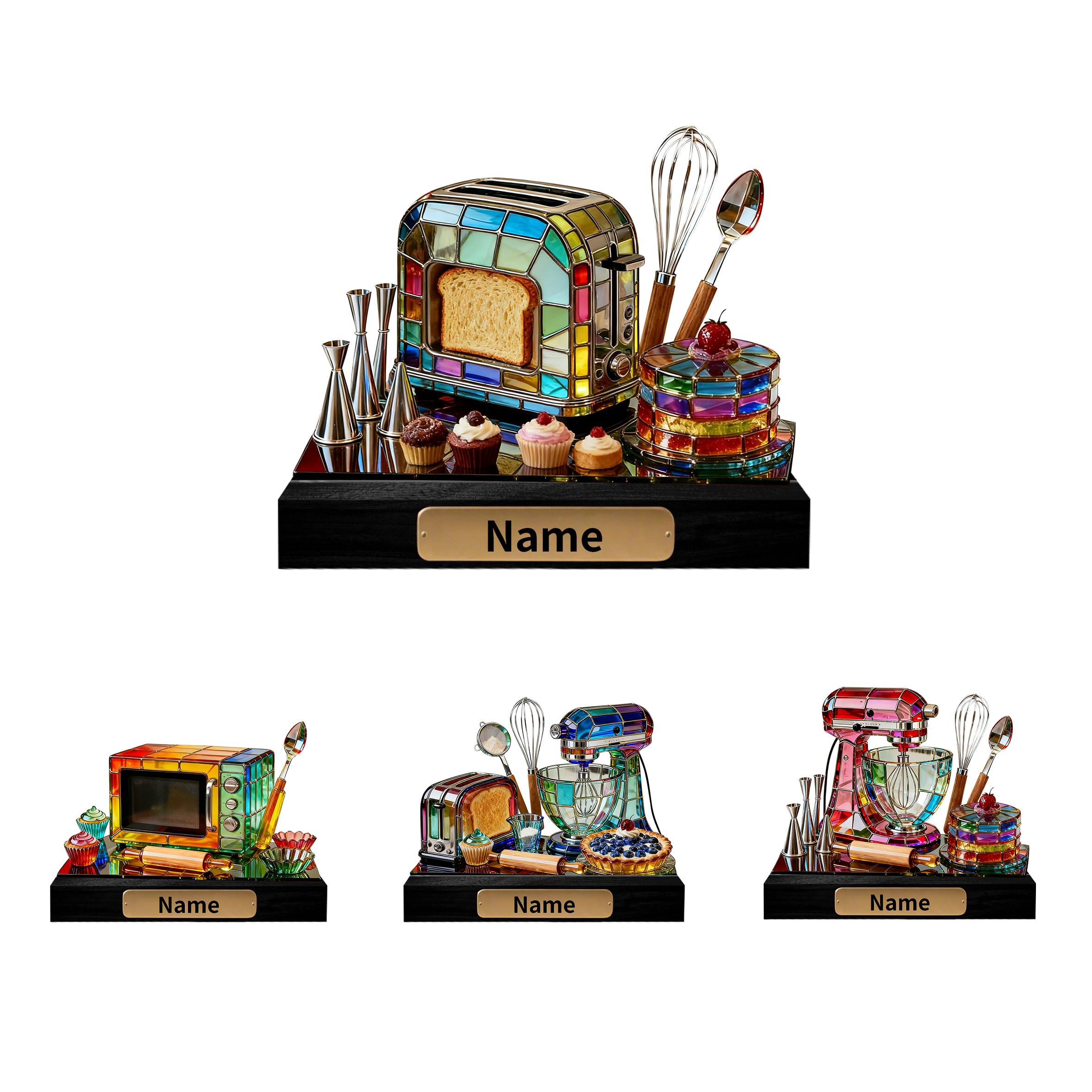 SweetJECCU Personalized Stained Glass Kitchen Appliances Desk Ornament Custom Name Acrylic Plaque, Kitchen Appliances Figurine Home Decor for Living Room Bedroom, Birthday Christmas Gifts
