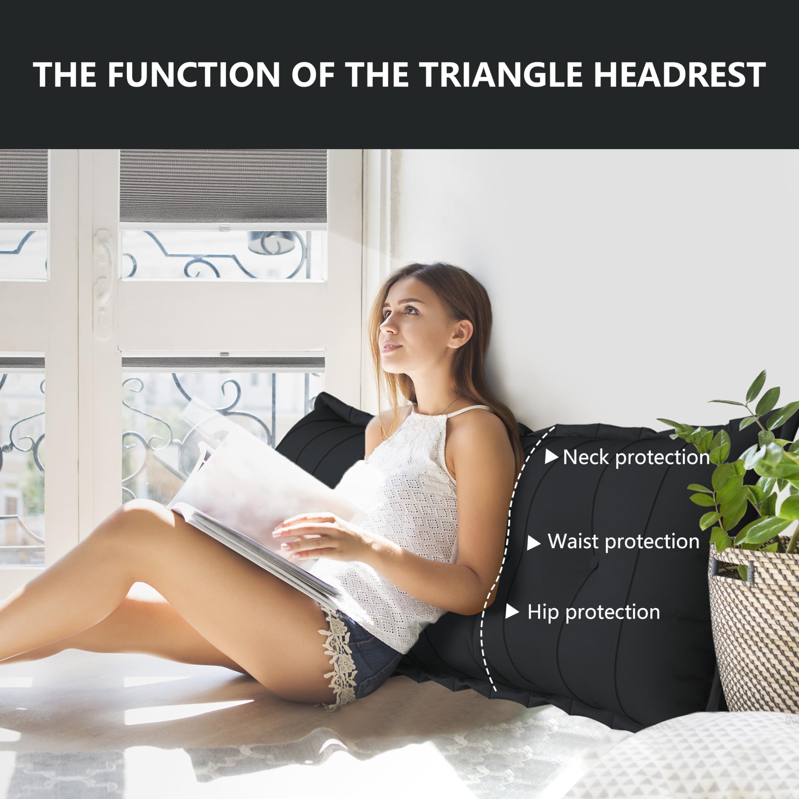 Johnear Bolster Pillow Headboard Backrest Pillow Large Daybed Cushion Lumber Back Pad Support Positioning Sofa Bed Rest Reading Pillow ?Black, 59 x 3 x 20 inches?