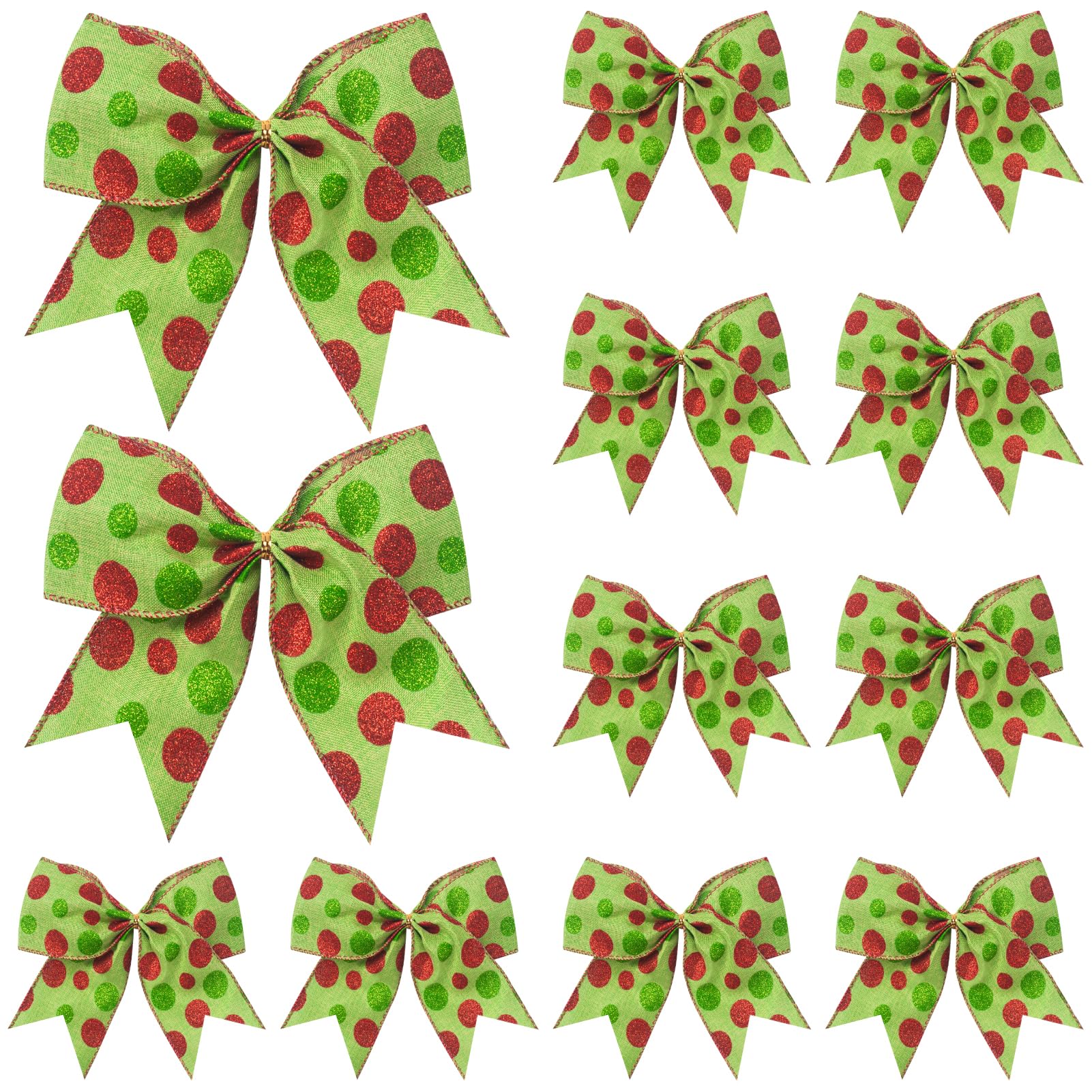 SUNEZLGO12 PCS Red Green Christmas Bows Decoration, 6 Inch Large Bow Ornaments for Christmas Tree, Bow Garland Christmas, Christmas Wreaths Bows Xmas Tree Elf Dot Bows Ribbons Ornaments for Party