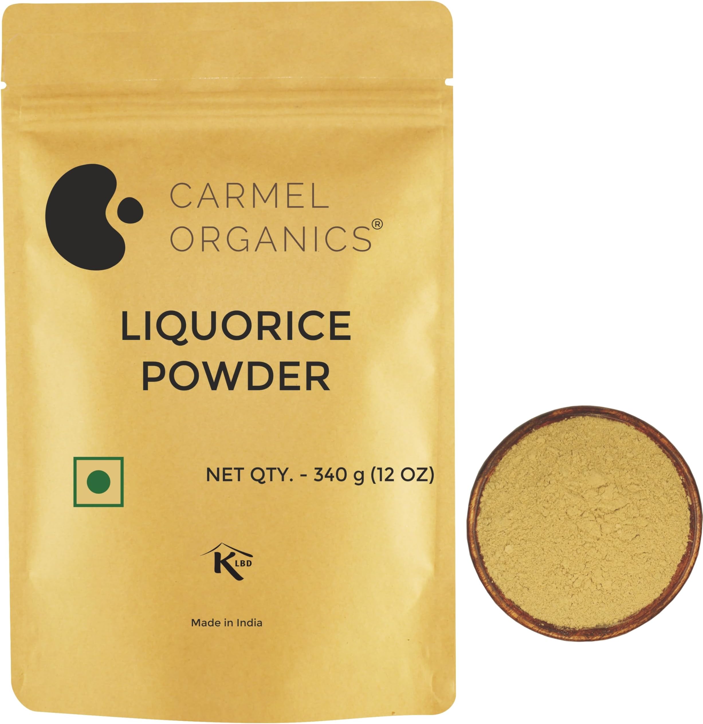 CARMEL ORGANICS Liquorice/Mulethi Root Powder (340 Grams) | Yashtimadhu Powder For Health, Skin and Hair Care | Natural | Edible | Atimadhuram Podi/Athimadhura Hittu