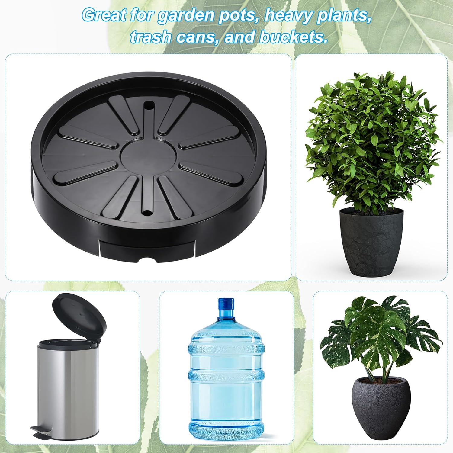 PATIKIL Plant Stand with Hidden Wheels, 13 Inch Heavy Planter Roller Base with Drainage Tray 360°Rolling Plant Stand Trolley with 4 Invisible Casters, Black