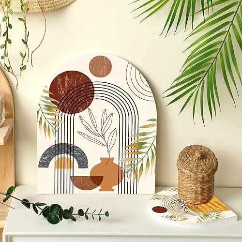 Miniatura 3 de 2 tablas de cortar decorativas de madera con forma de arco iris, bandeja de servir de madera bohemia con arco de charcutería, bandeja de madera para