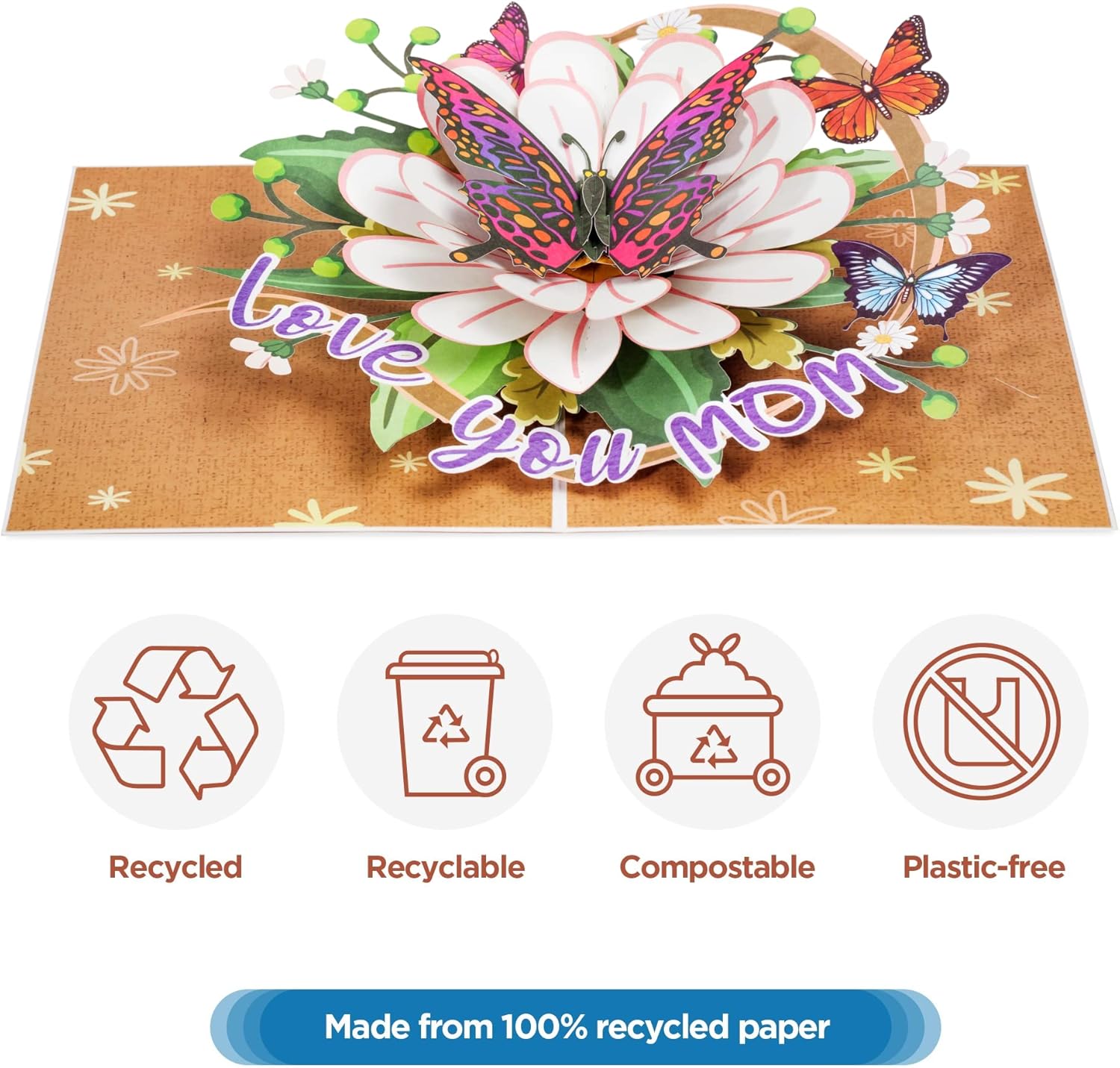 Paper Love Mothers Day Pop Up Cards 2 Pack - Includes 1 Happy Mothers Day and 1 Love You Mom Butterfly, For Mother, Wife, Anyone - Includes Envelope and Note Tag