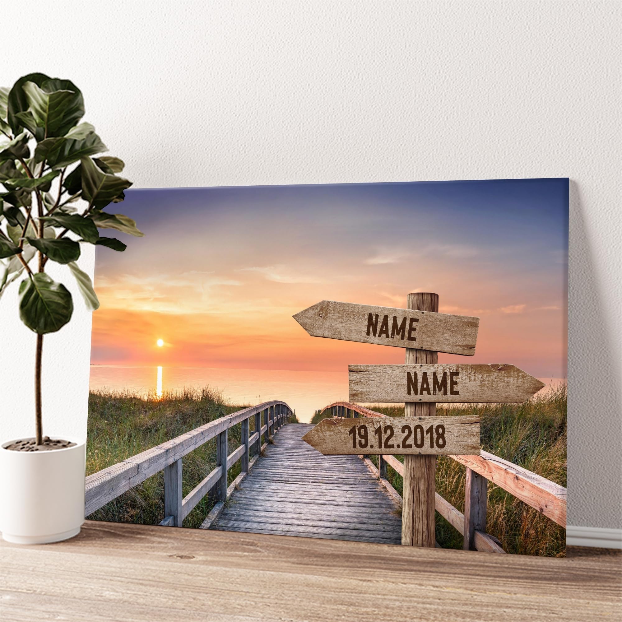 Liebesleinwand Leinwandbild personalisiert | Leinwand gestalten mit Namen und Datum Geschenk für Partner | Romantische Promenade