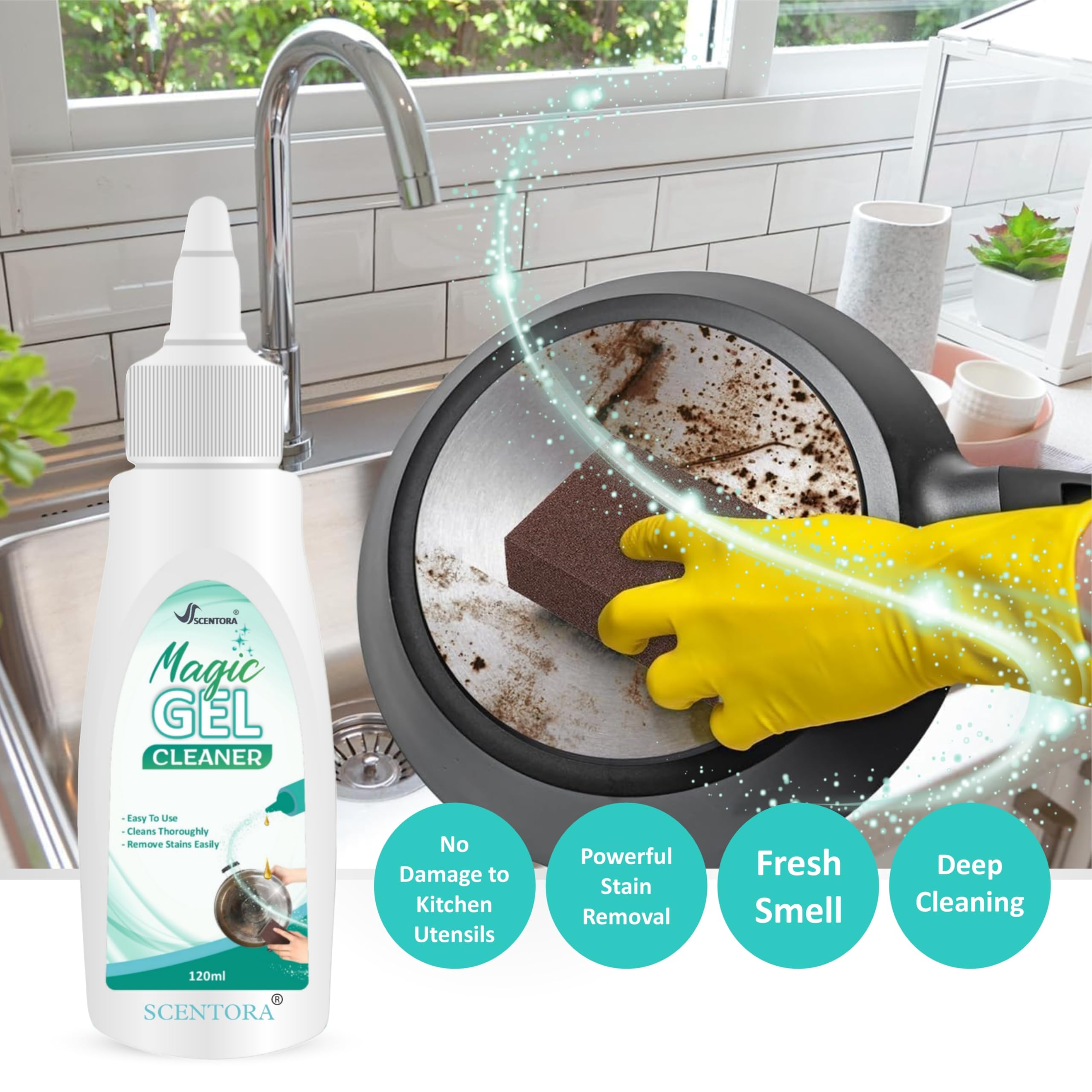 SCENTORA Magic Gel Cleaner | Strong Decontamination & Rust Remover for Pots, Pans, and Kitchen Utensils | Breaks Down Oil Stains & Restores Shine (120ml) (1) 4