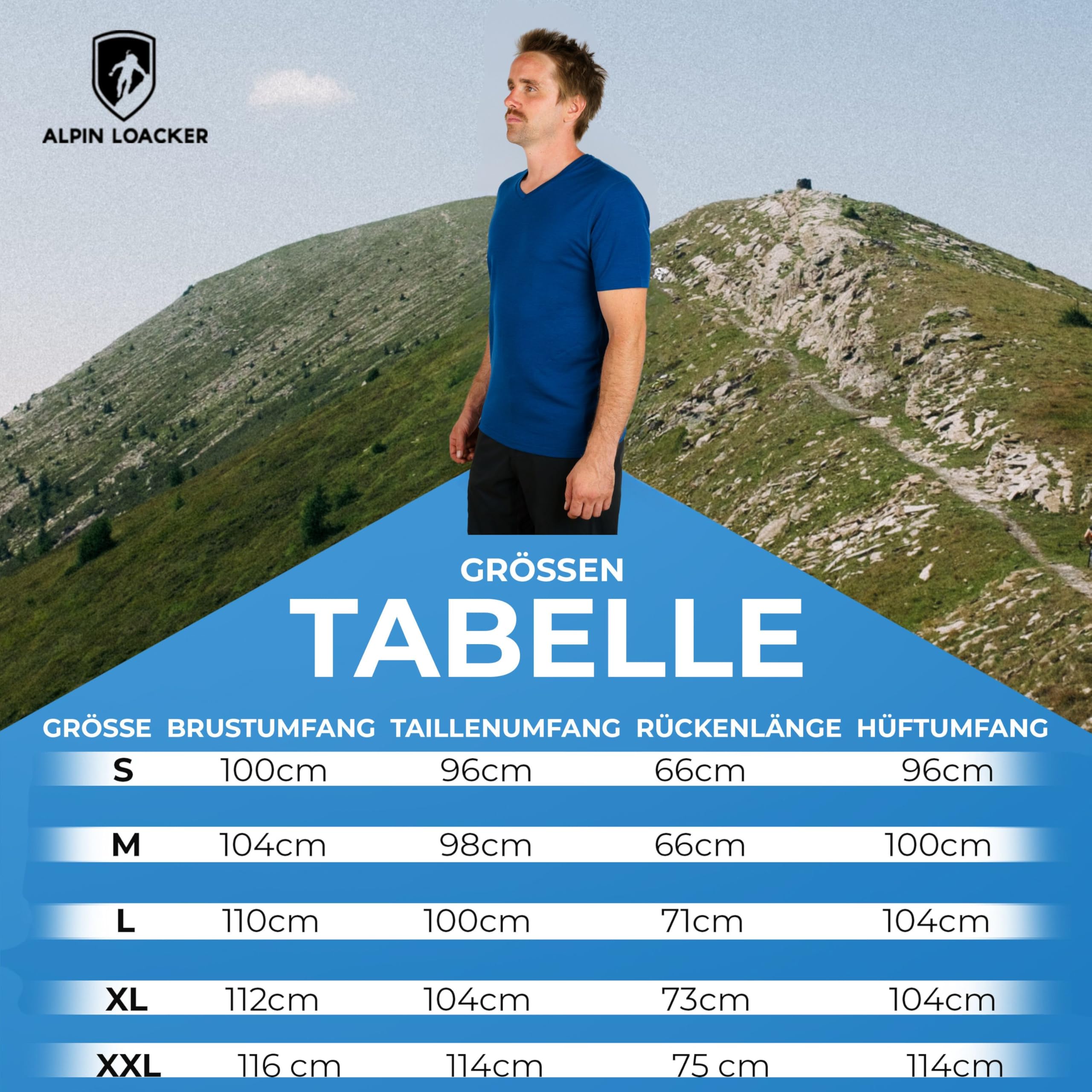 ALPIN LOACKER Merino V-Neck Shirt Herren Kurzarm I Antischweißshirt I Merino Tshirt mit V-Ausschnitt I Thermooberteil atmungsaktiv