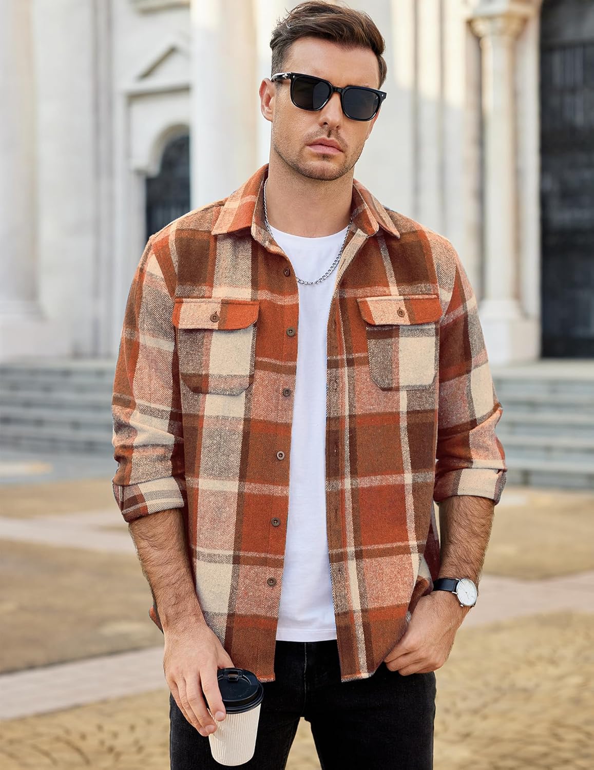 COOFANDY Mens Flannel Shirts Long Sleeve Plaid Shirt Jacket Button Down Shirt with Pockets - Image 5