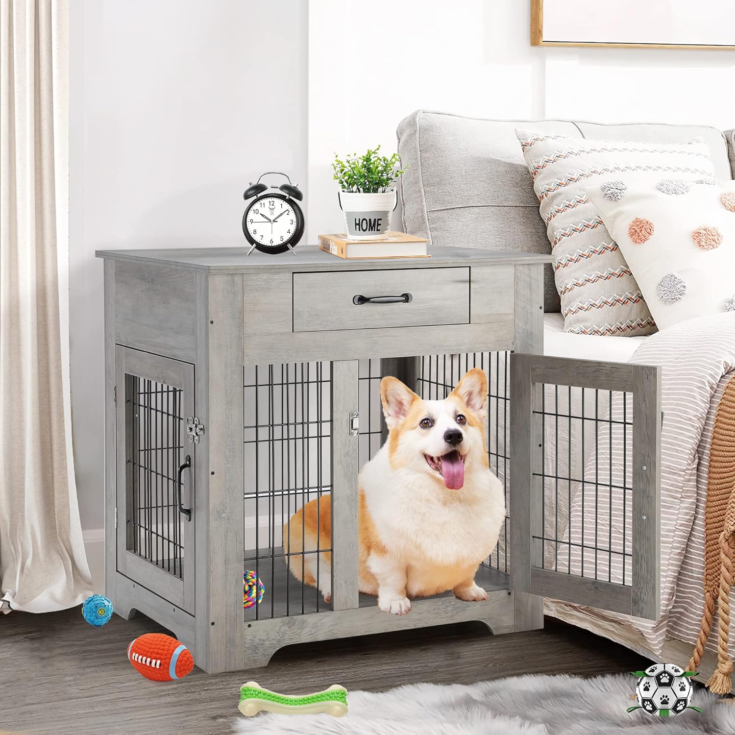 IDEALHOUSE 32 Inch Furniture Style Dog Crates ChewProof
