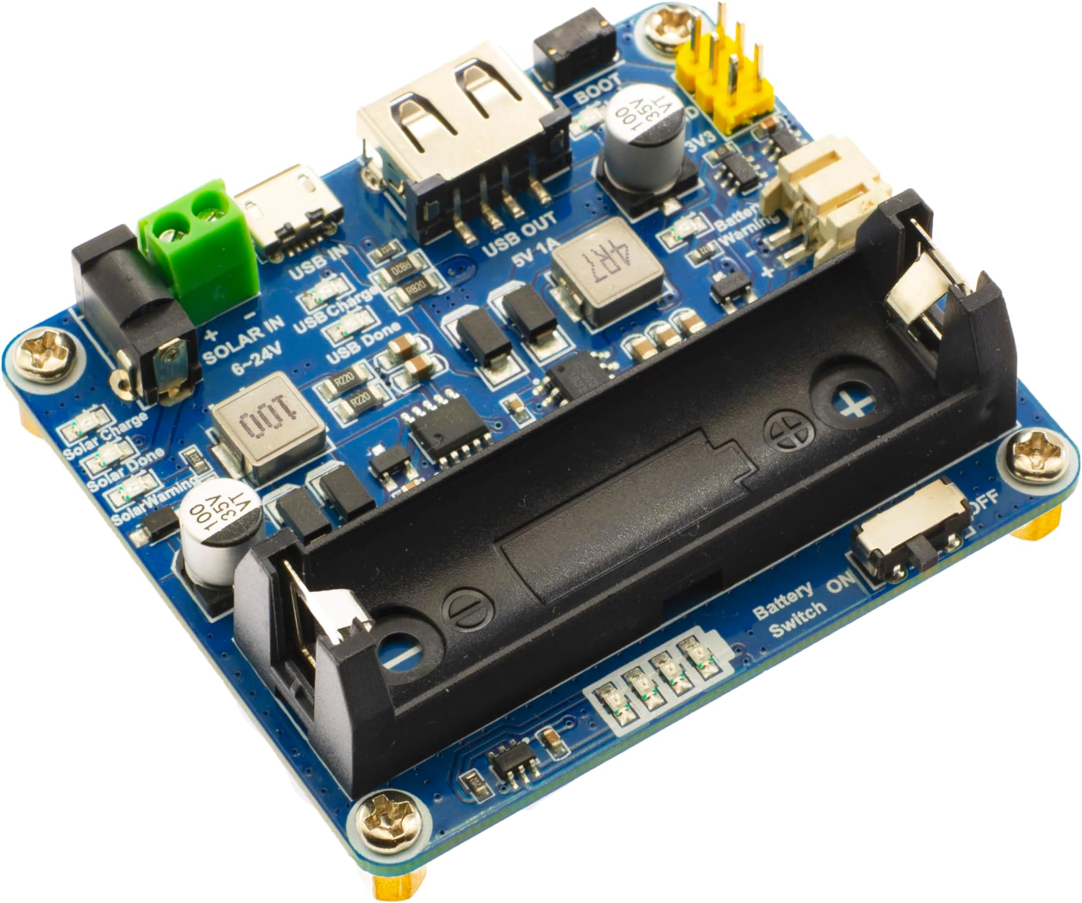 WaveshareSolar Power Management Module for 6V~24V Solar Panel Supports Solar Panel/USB Connection Battery Charging Onboard MPPT Set Switch