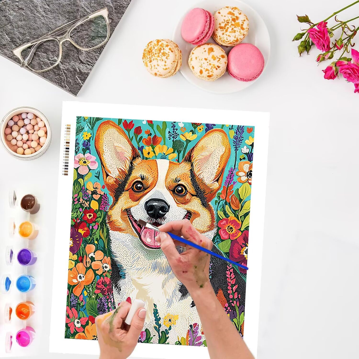 WEISHIWE Dipingere con i Numeri Adulti Corgi, 80x100cm s-532 | Pittura a Olio Kit, fai da te Quadri da Dipingere Numerat, Adulti Bambini Hobby Creativi,Pittura Adulti Decora la Casa Regalo