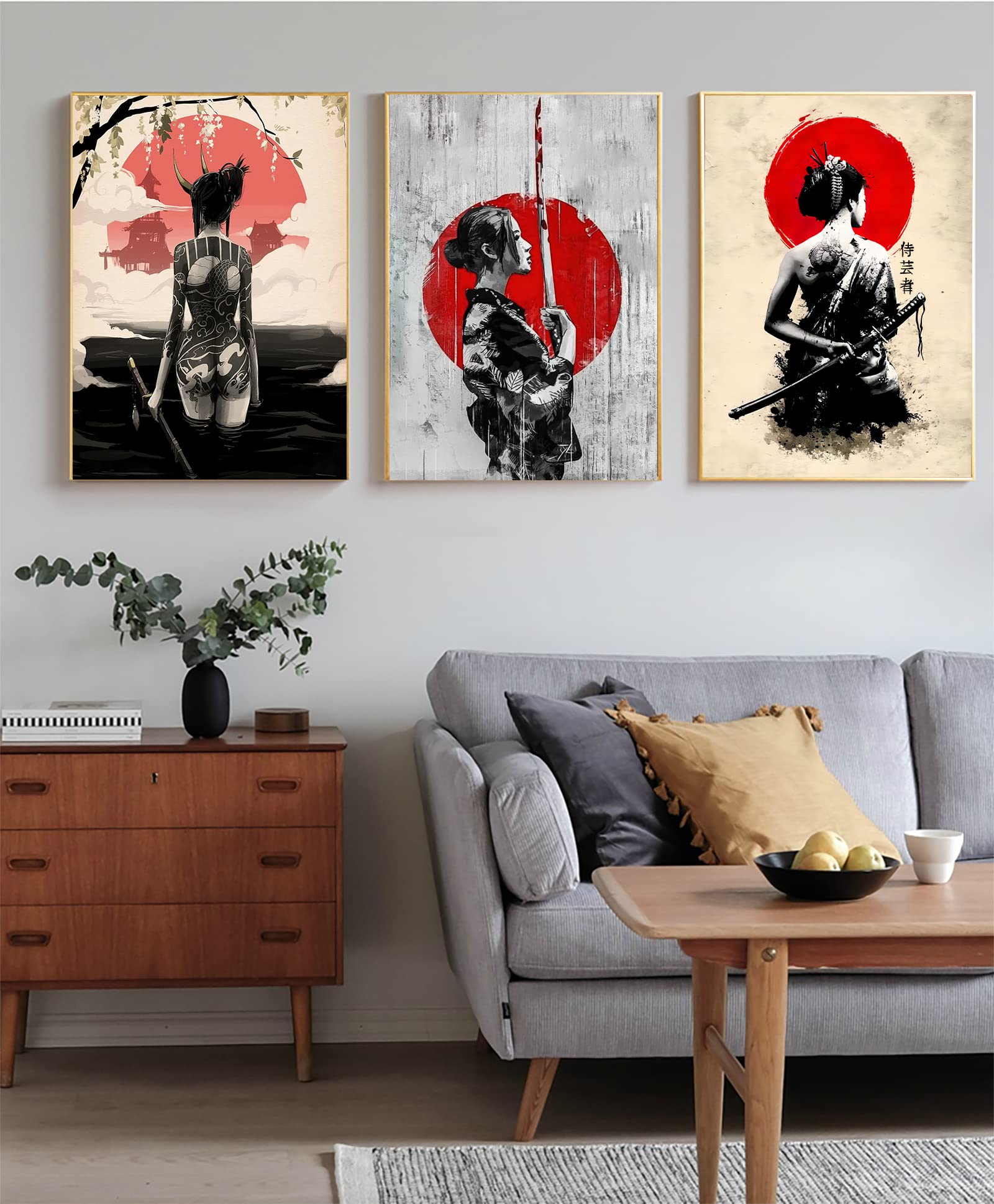 LYBOHO Japanisch Frau Poster Bilder Leinwand Wandkunst Leinwandbilder Kunstdrucke Wohnzimmer Wanddeko (Rahmenlos) (3PCS-60x90cm)