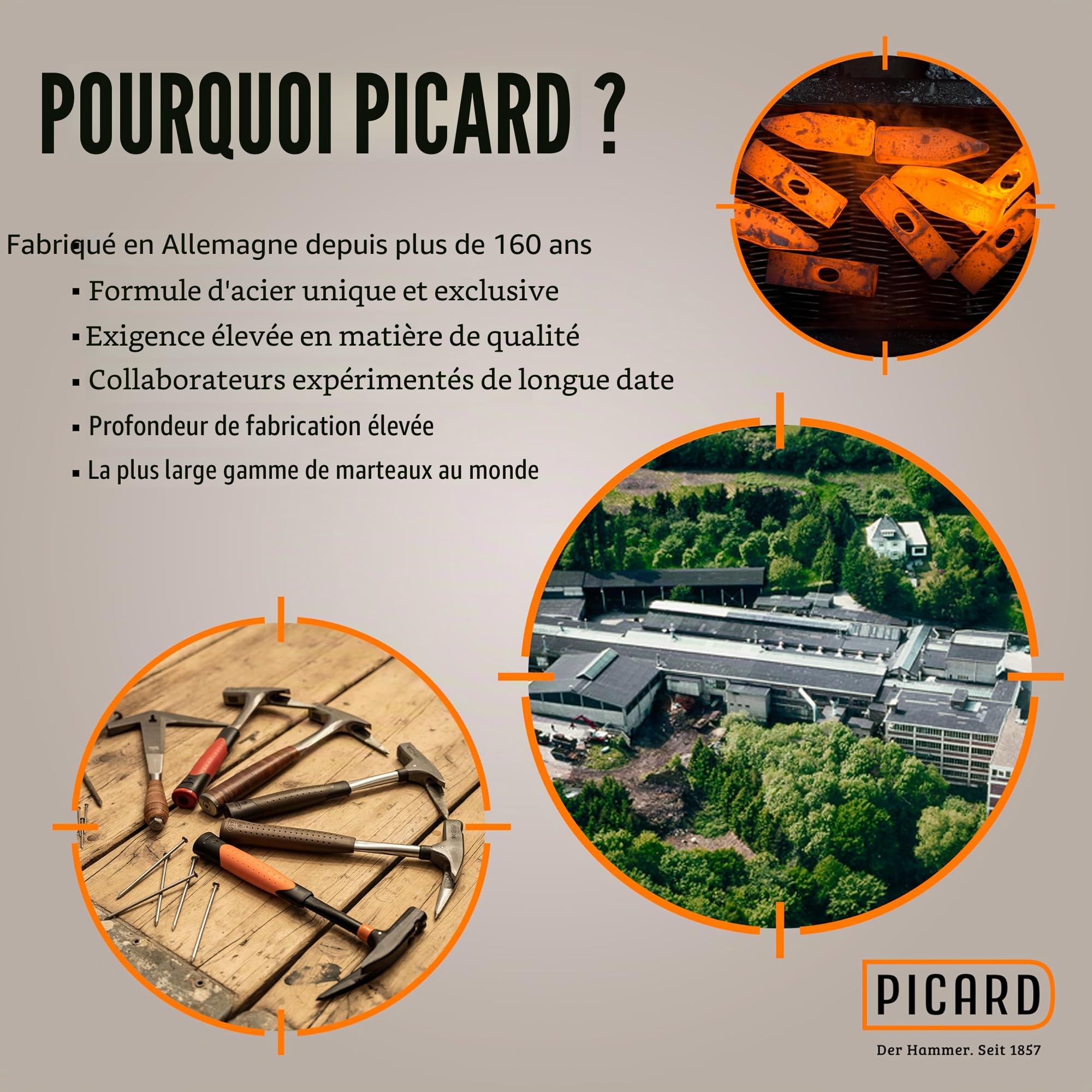 PICARD marteau de charpentier strié AluTec®, no. 1095 | Marteau arrache-clou professionnel | Léger & puissant | Ergonomique & anti-vibrations | Hammer hybride aluminium & acier forgé