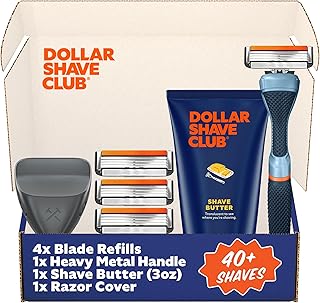 Dollar Shave Club | The Member Exclusive Shave Set | 4 Swift Rinse Refill Cartridges, 1 Handle (Blue), 1 Shave Butter 3 ounce, 1 Razor Cover, Razors for Men