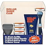 Dollar Shave Club | The Member Exclusive Shave Set | 4 Swift Rinse Refill Cartridges, 1 Handle (Blue), 1 Shave Butter 3 ounce, 1 Razor Cover, Razors for Men