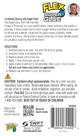 Flex Super Glue Liquid, (2) 3 Gram Tubes, 1-Pack, Clear, Instant Bond, Quick Dry, Cyanoacrylate Adhesive, Precision Tip for Wood, Metal, Plastic, Crafts, Ceramic, and Toy Repairs