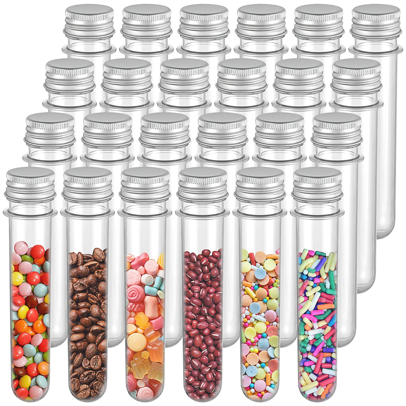 Lot De 12 Tubes à Essai Plats En Plastique Transparent De 25 Ml Avec Bouchons à Vis Pour Le Bain Le Sel Les Bonbons Les Experiences Scientifiques La Decoration De Fete